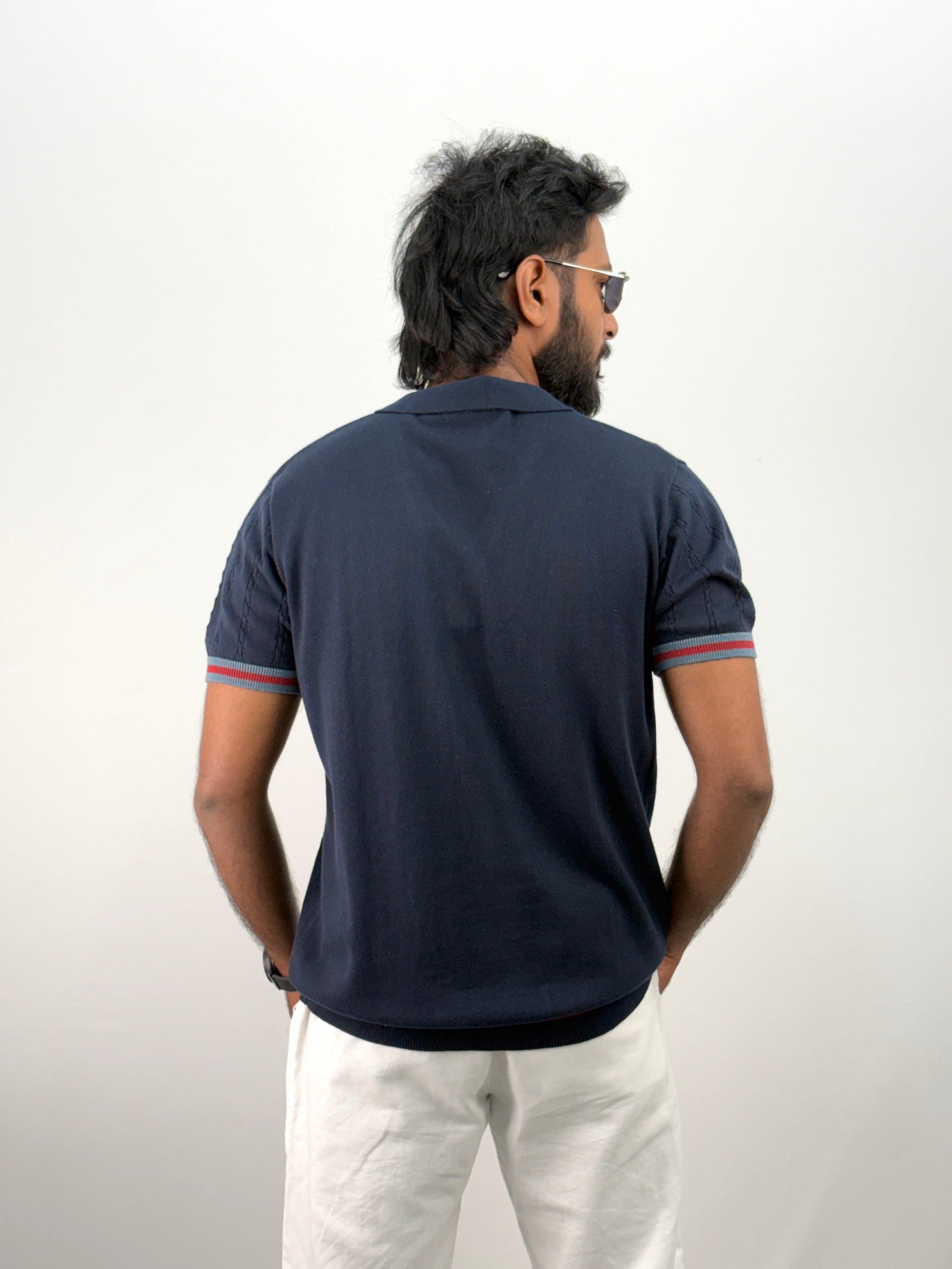 Navy Knitted Polo Shirt