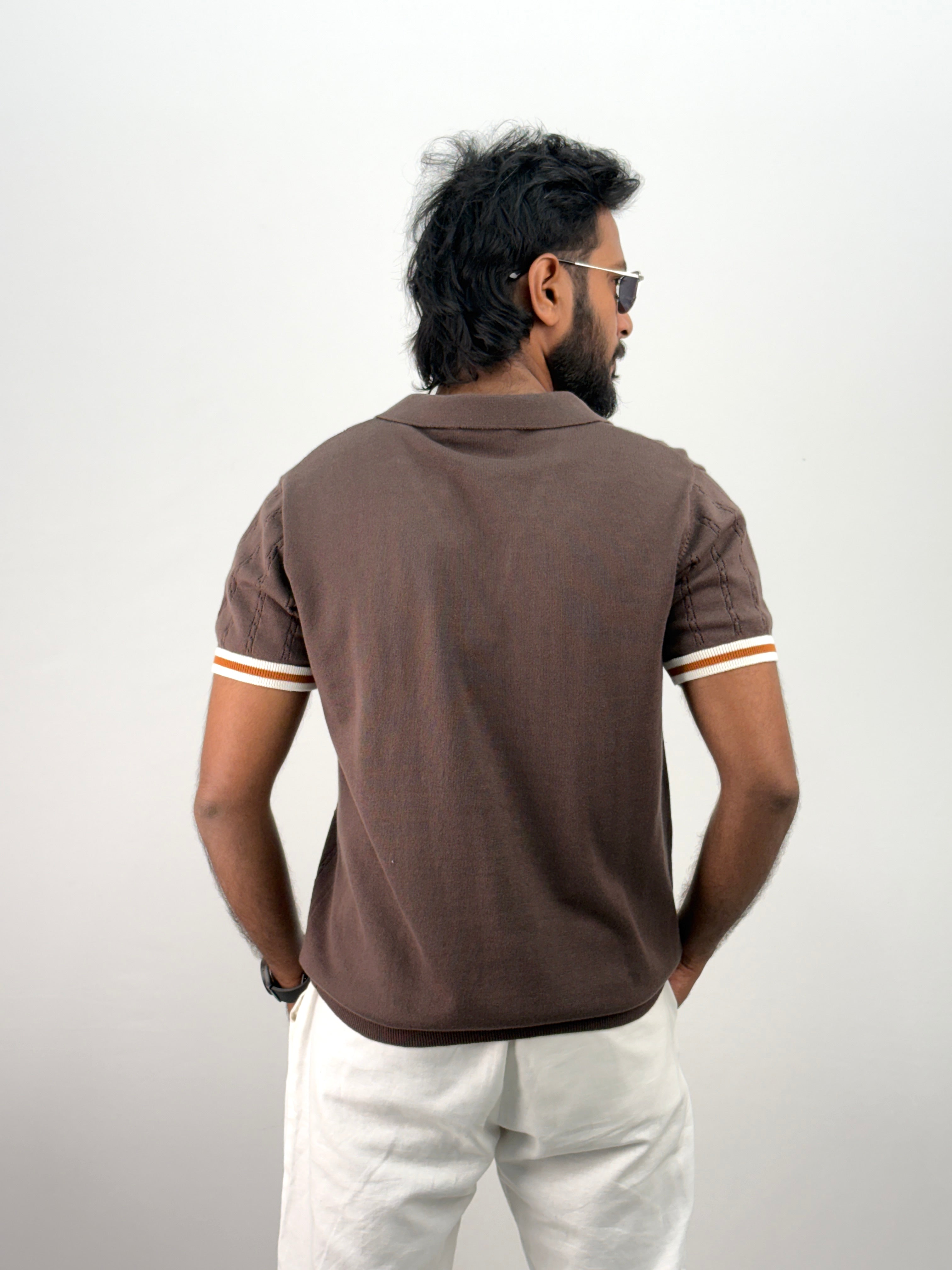 Brown Knitted Polo Shirt