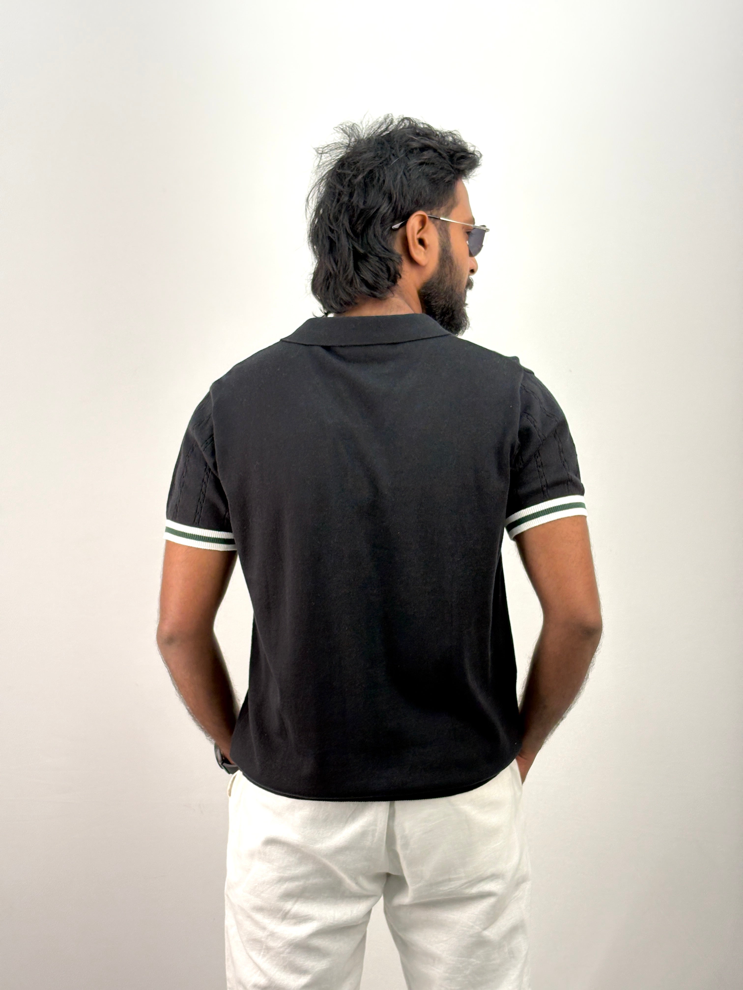 Black Knitted Polo Shirt