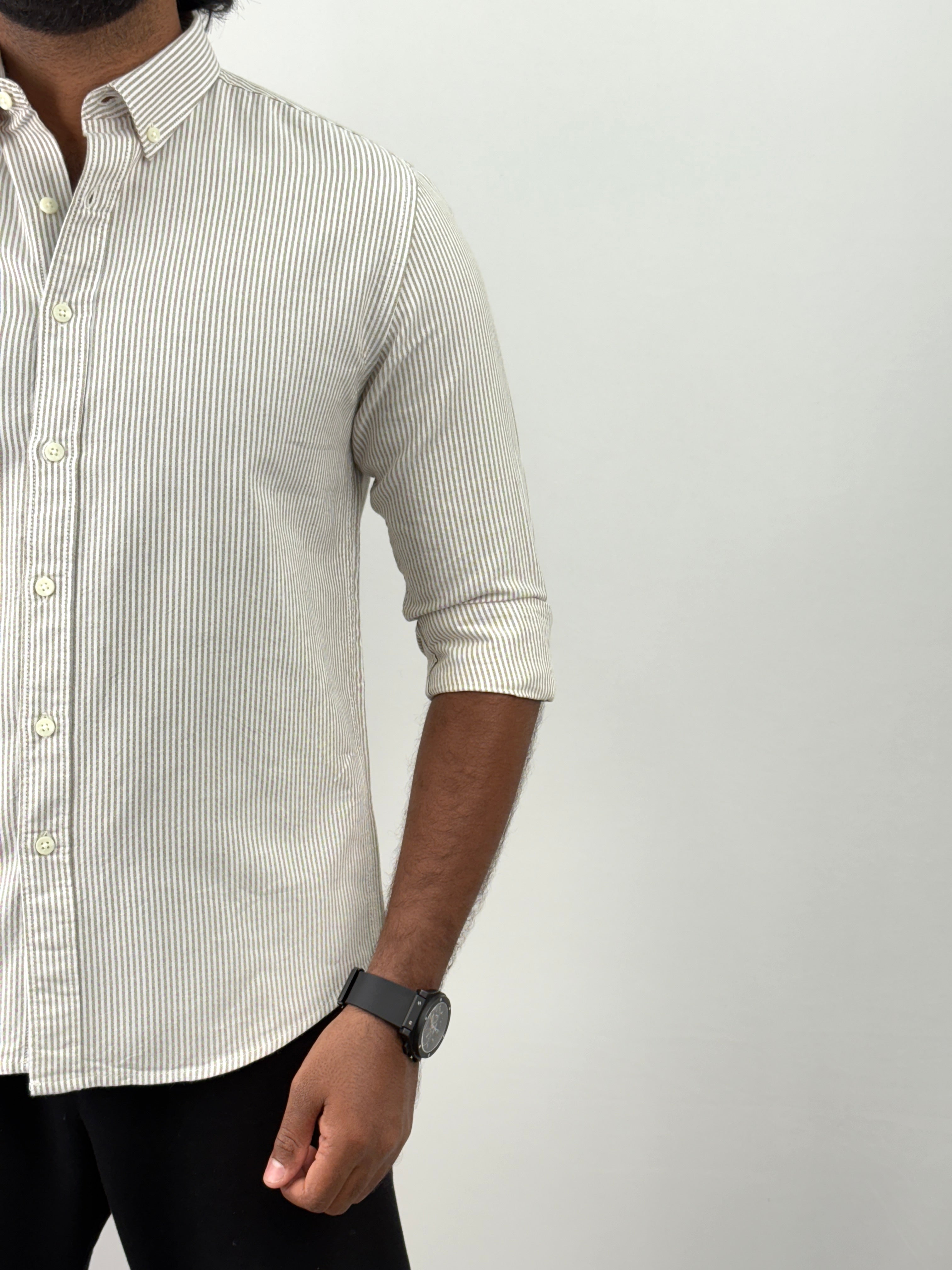 Brown Elbow Patch Stripe Shirt