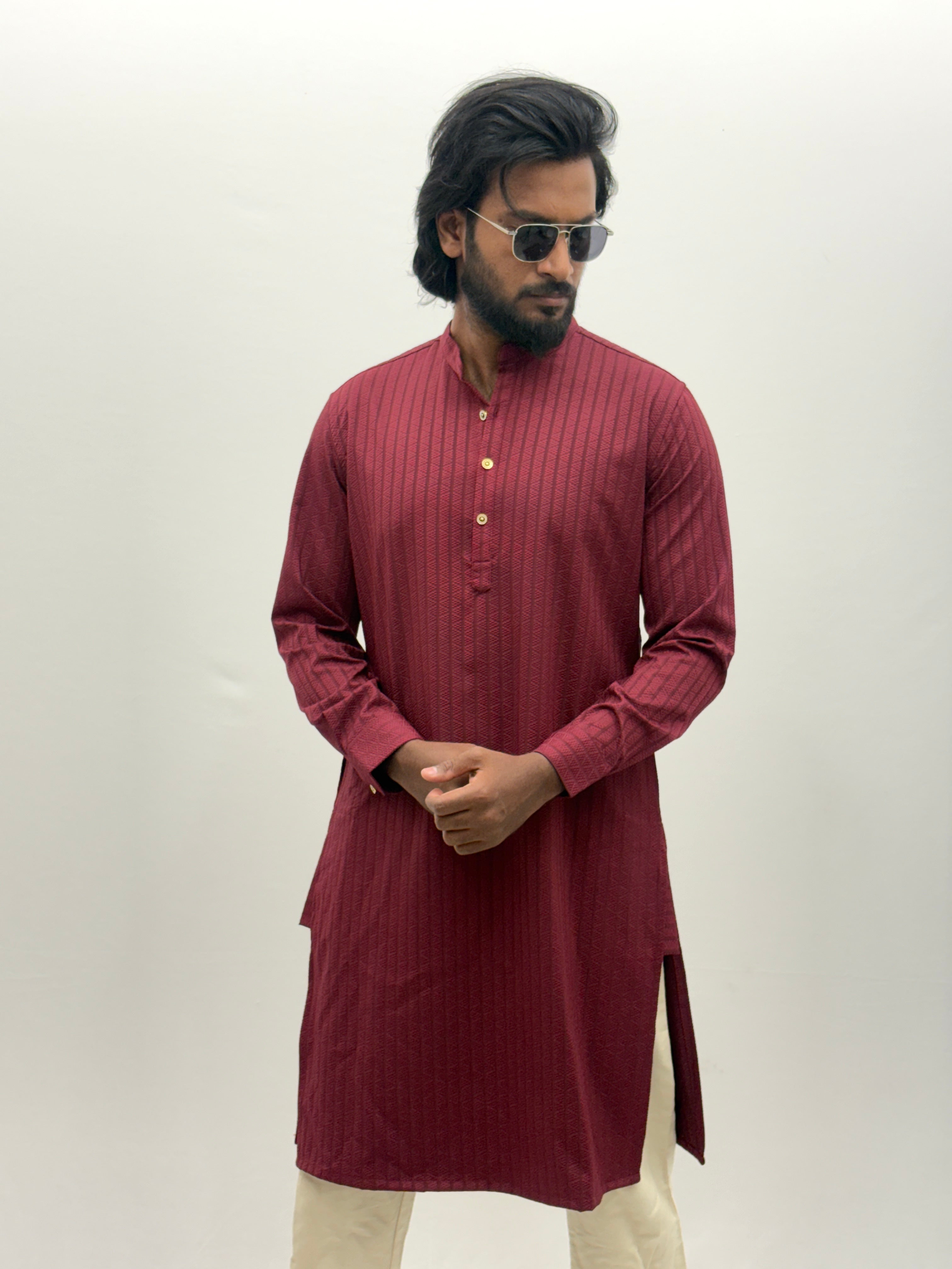 Red Textured Kurta