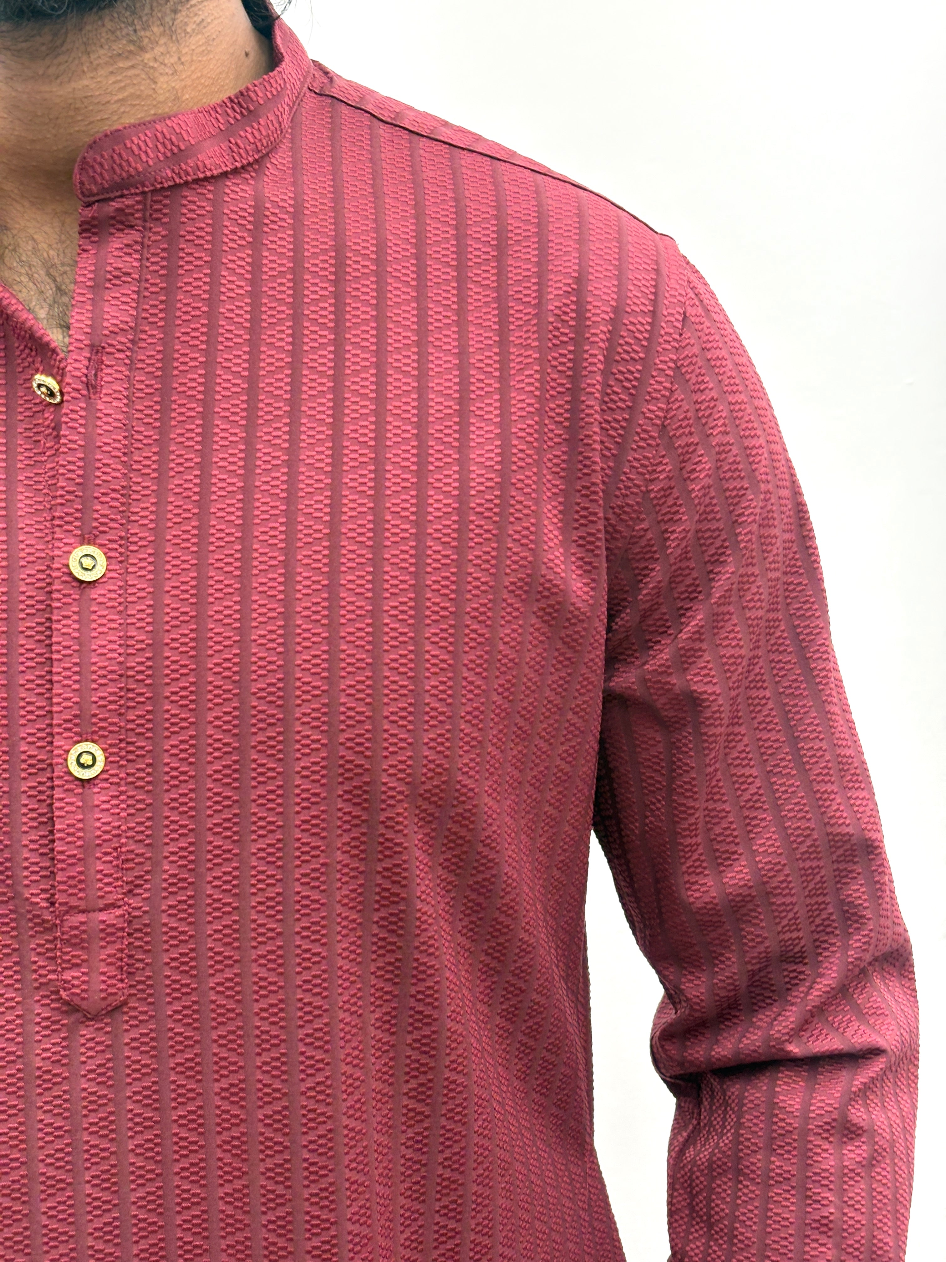 Red Textured Kurta