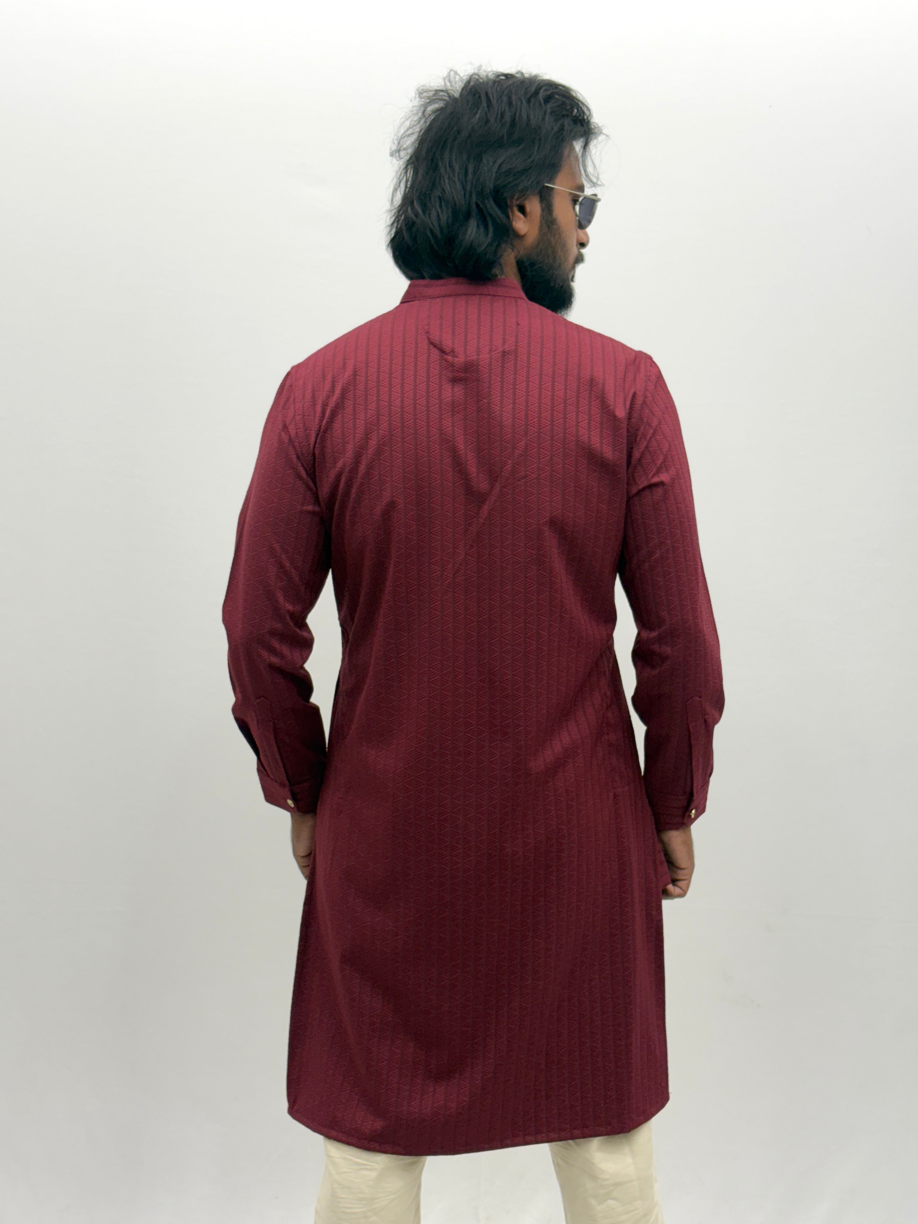 Red Textured Kurta