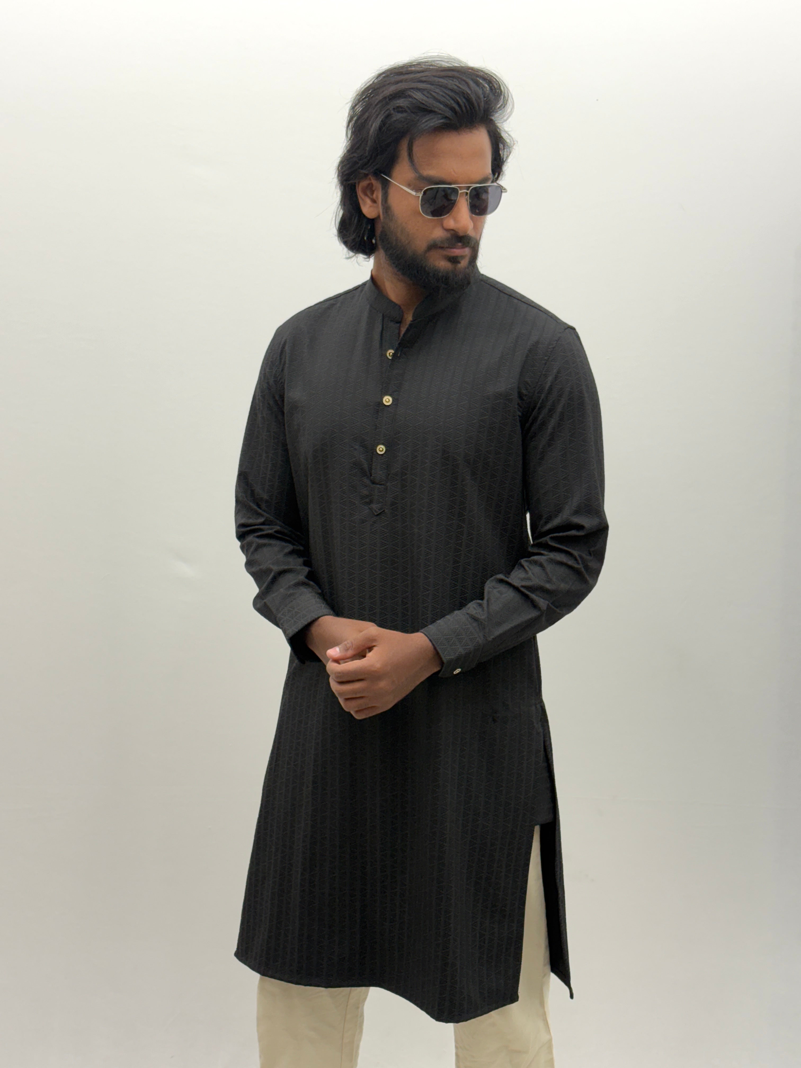 Black Textured Kurta