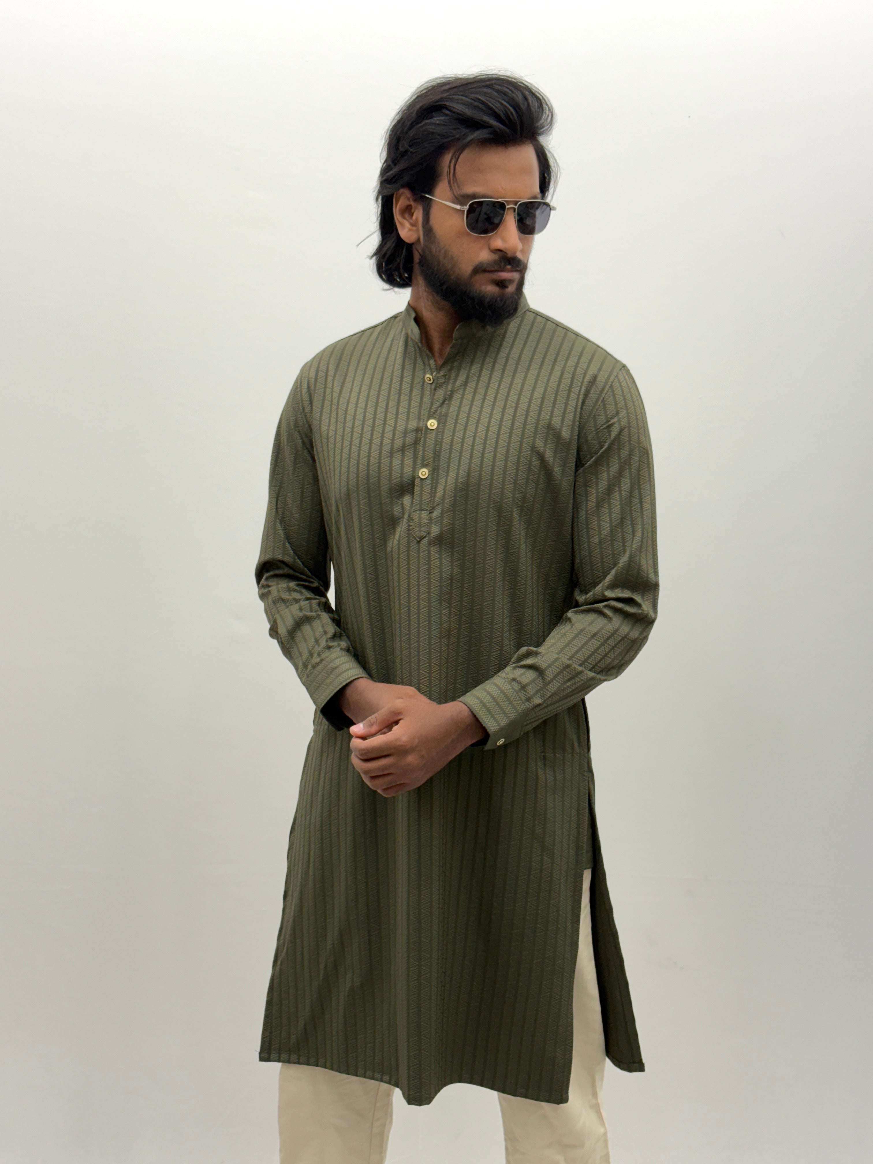 Green Textured Kurta