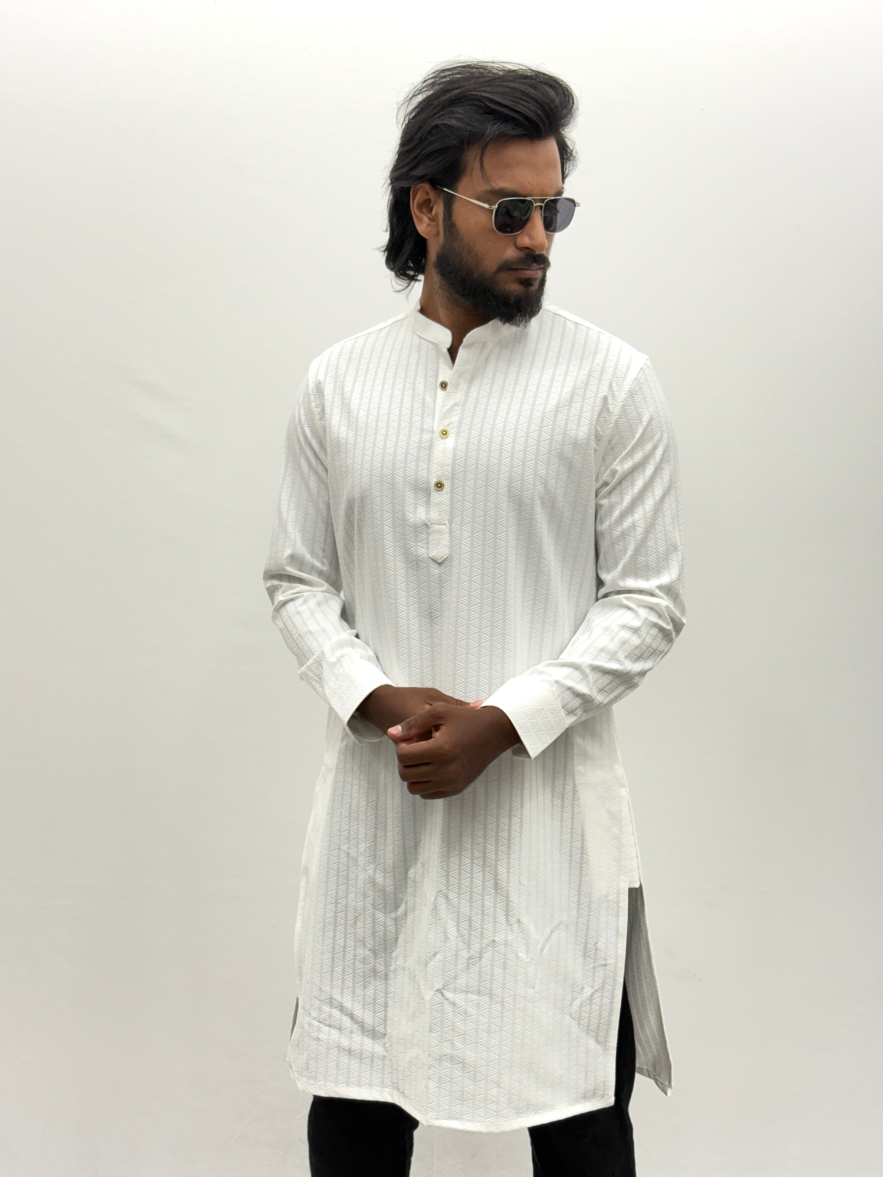 White Textured Kurta