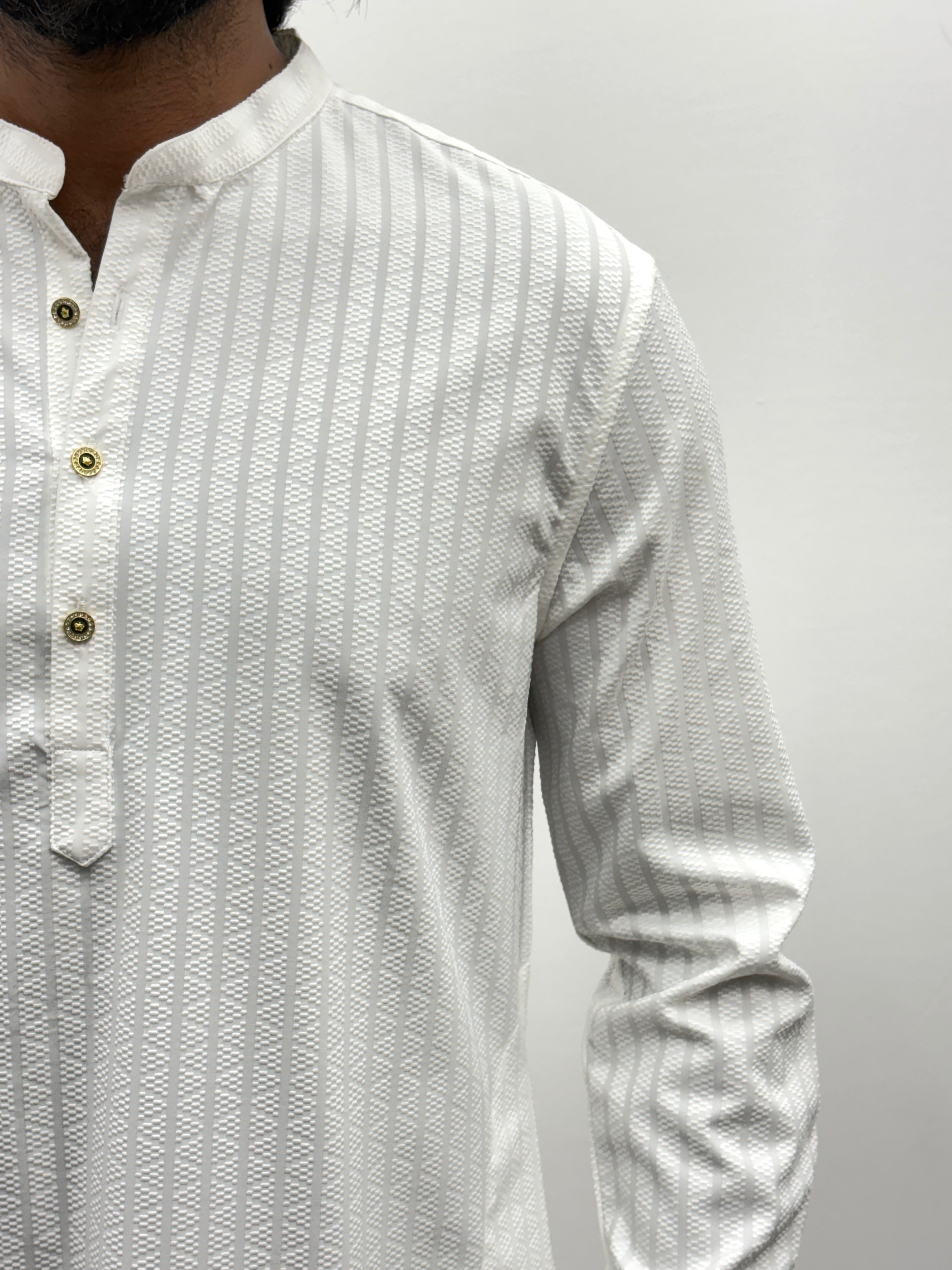 White Textured Kurta