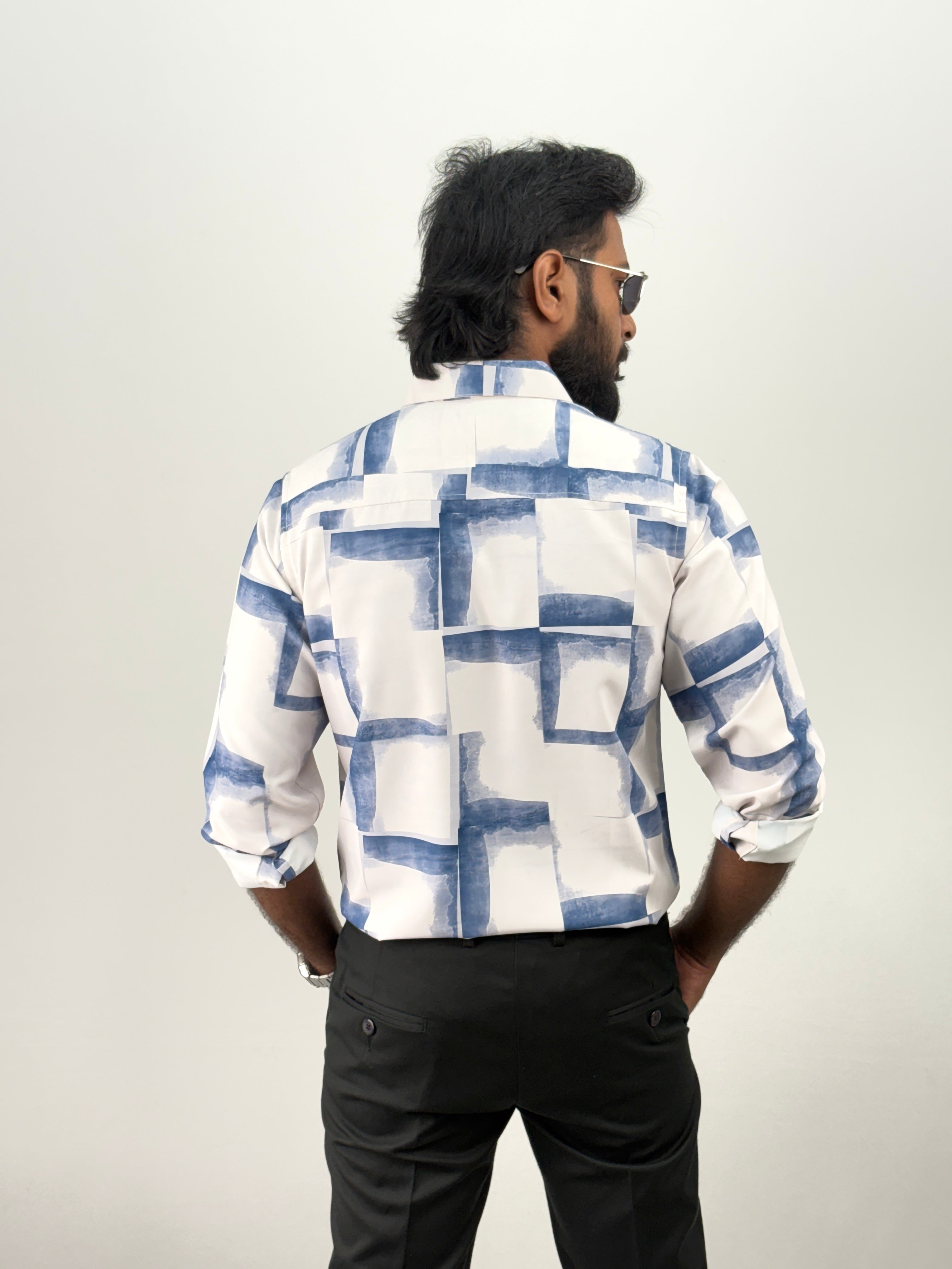 White Blue Printed Shirt