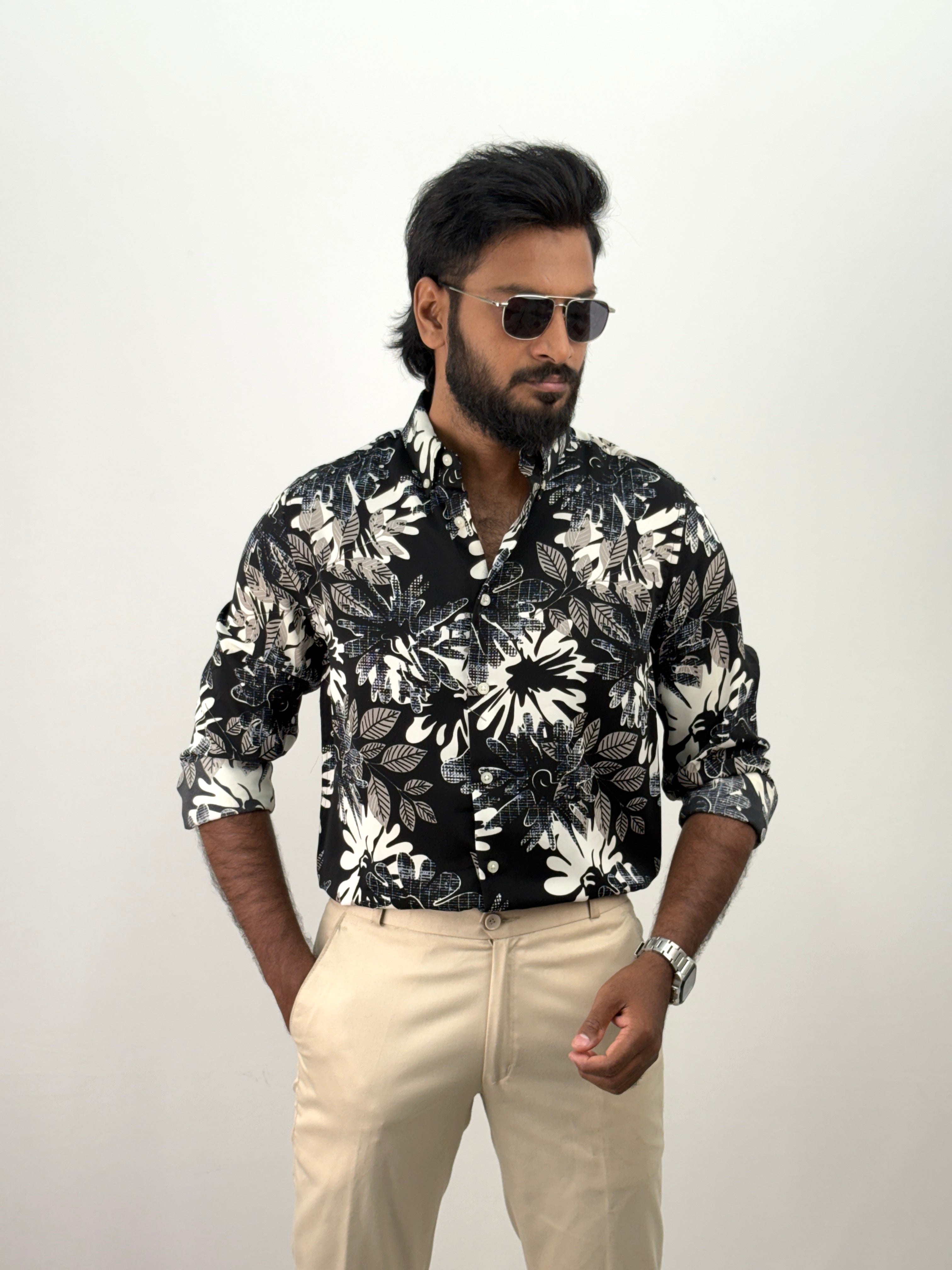 Black Cream Printed Shirt