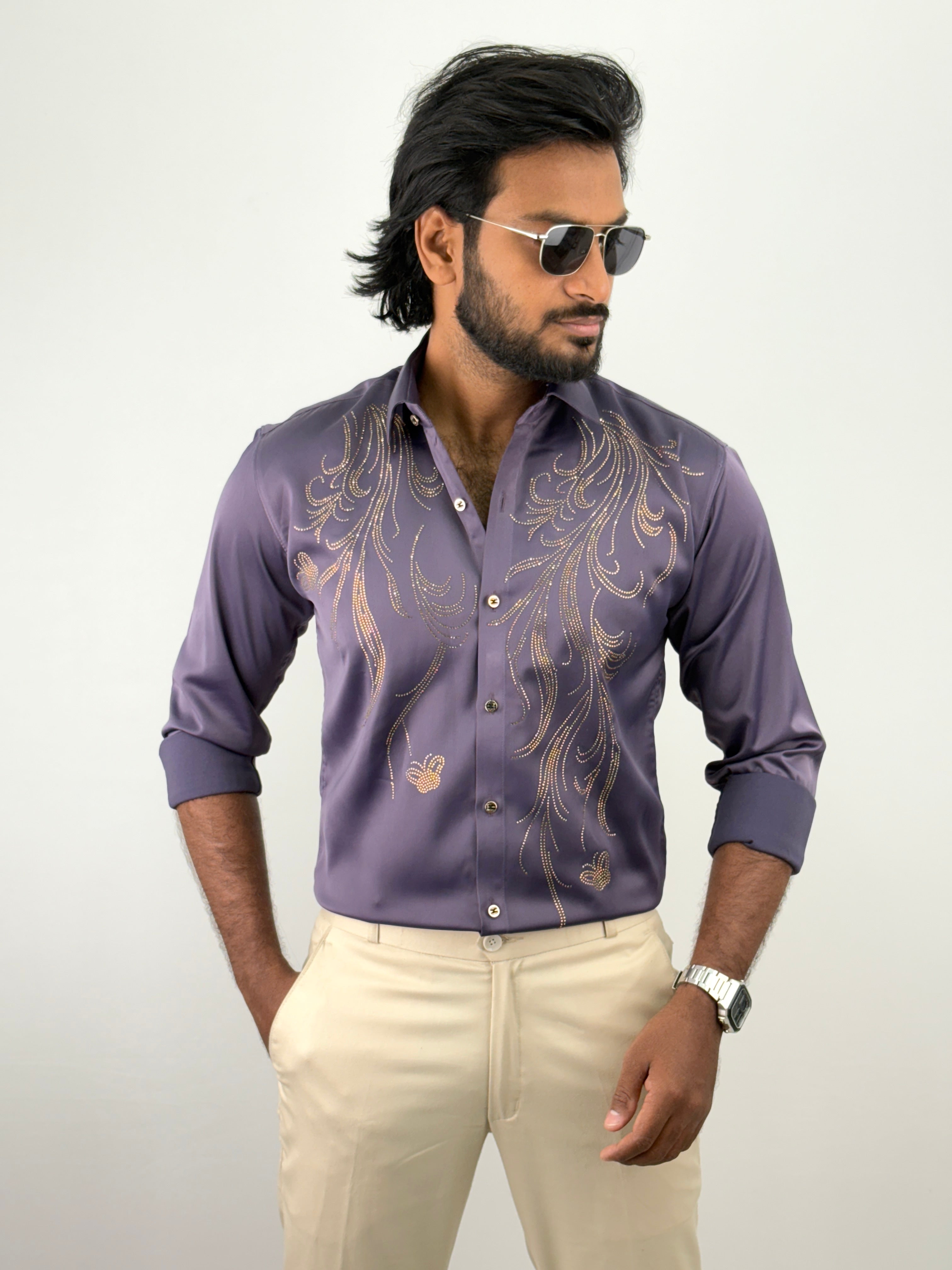 Lavender Designer Stone Work Shirt 3