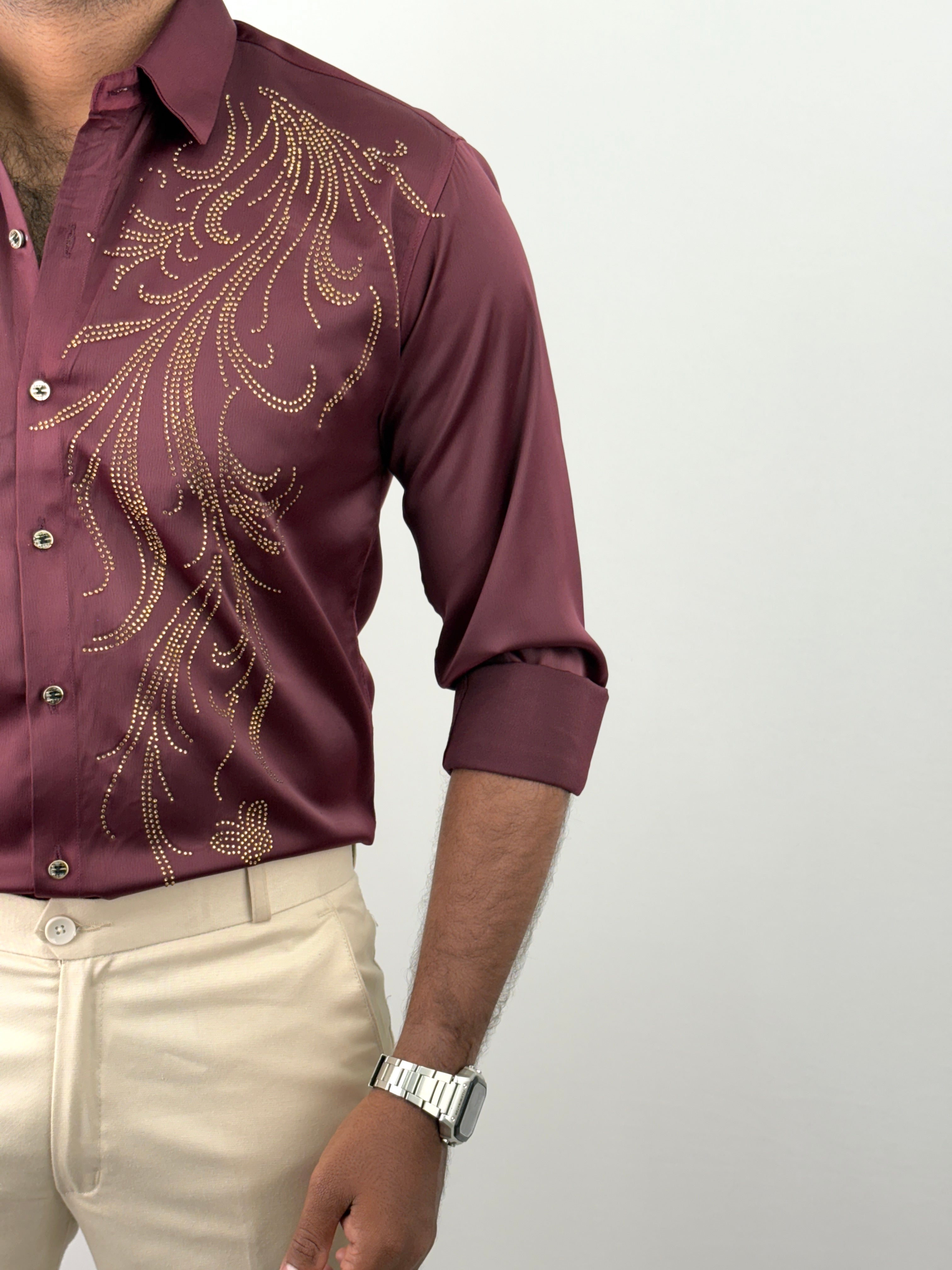 Maroon Designer Stone Work Shirt 3