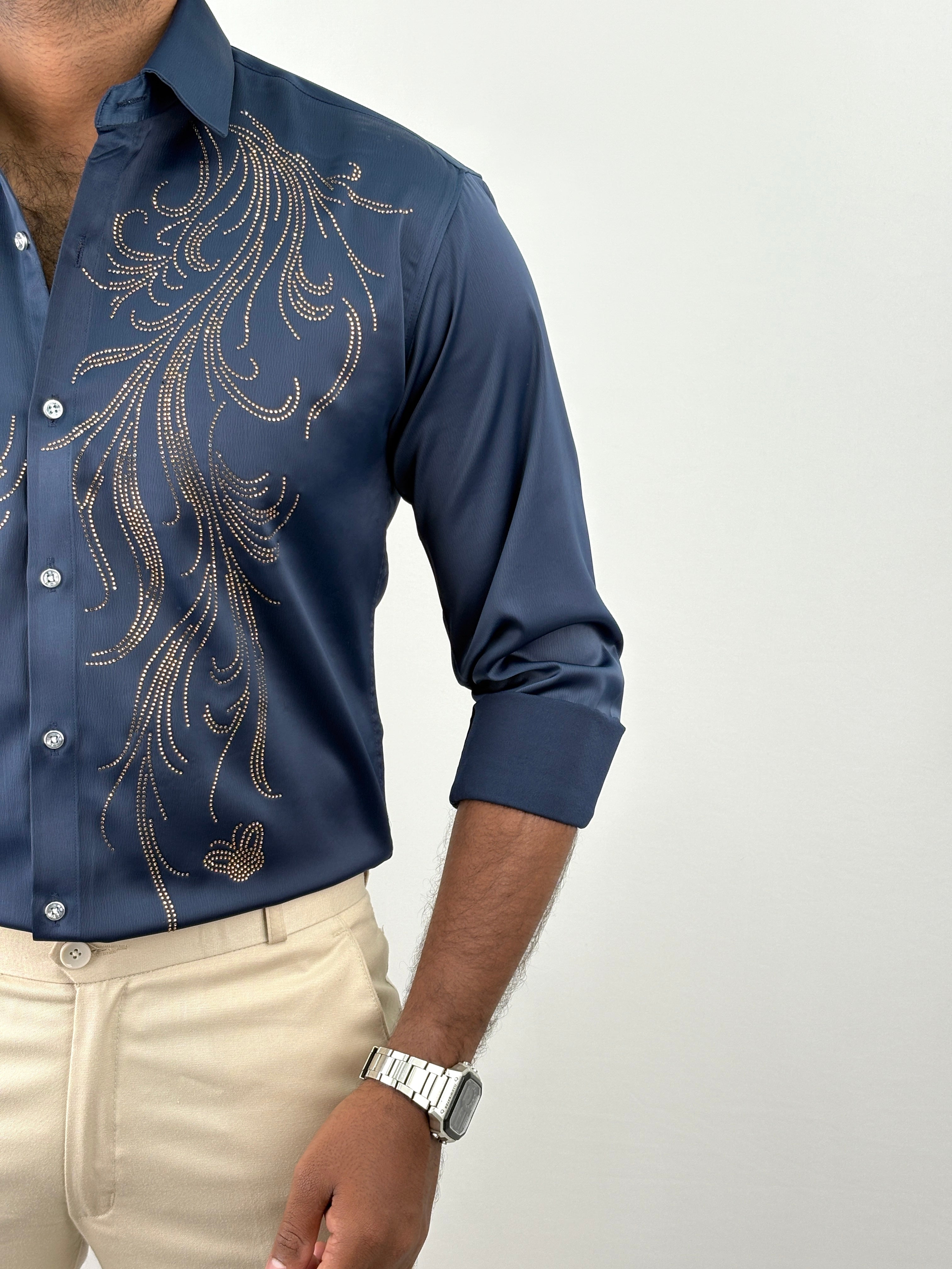Navy Designer Stone Work Shirt 3