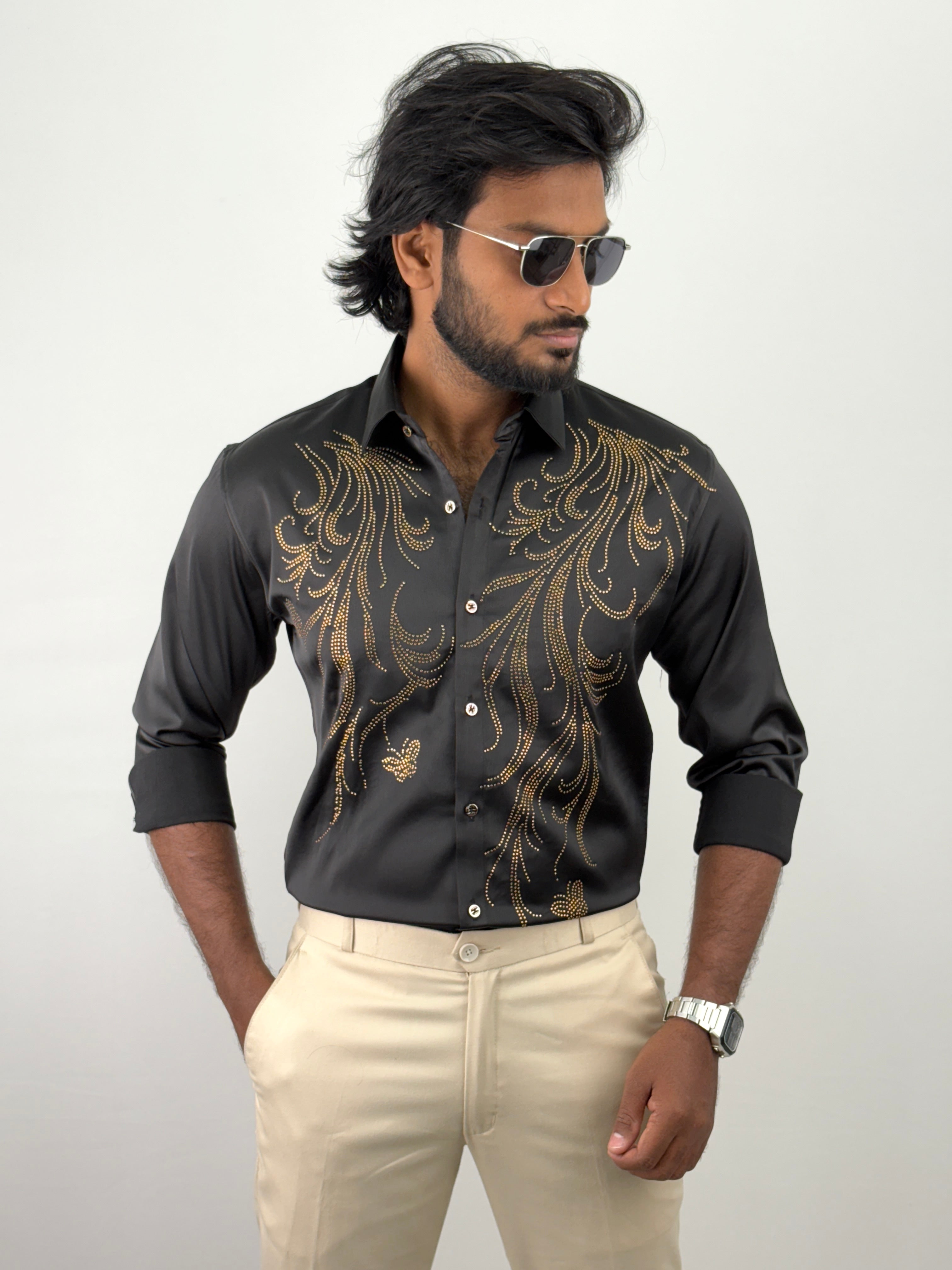 Black Designer Stone Work Shirt 3