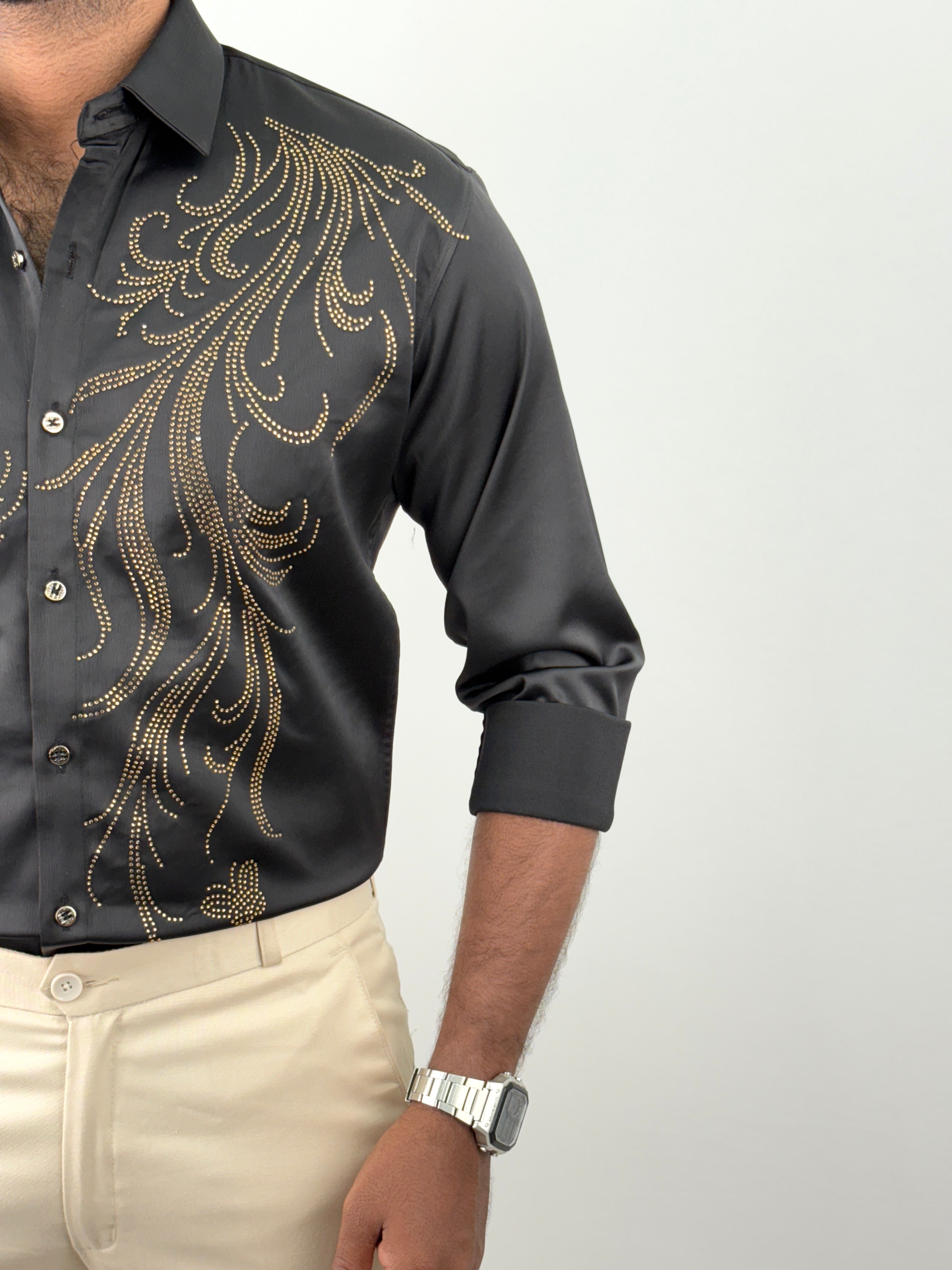 Black Designer Stone Work Shirt 3