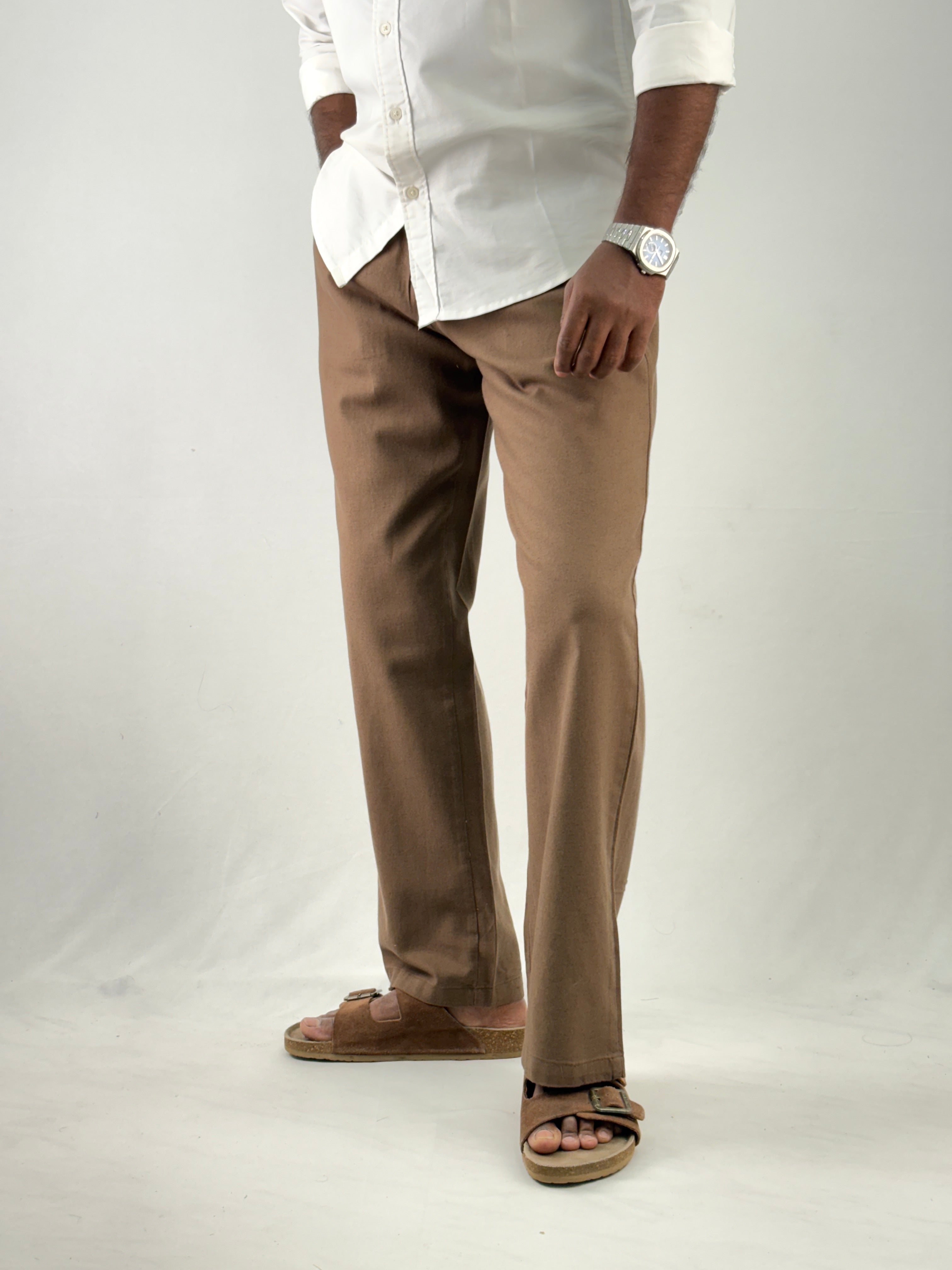 Khaki Relaxed Fit Linen Pant 3