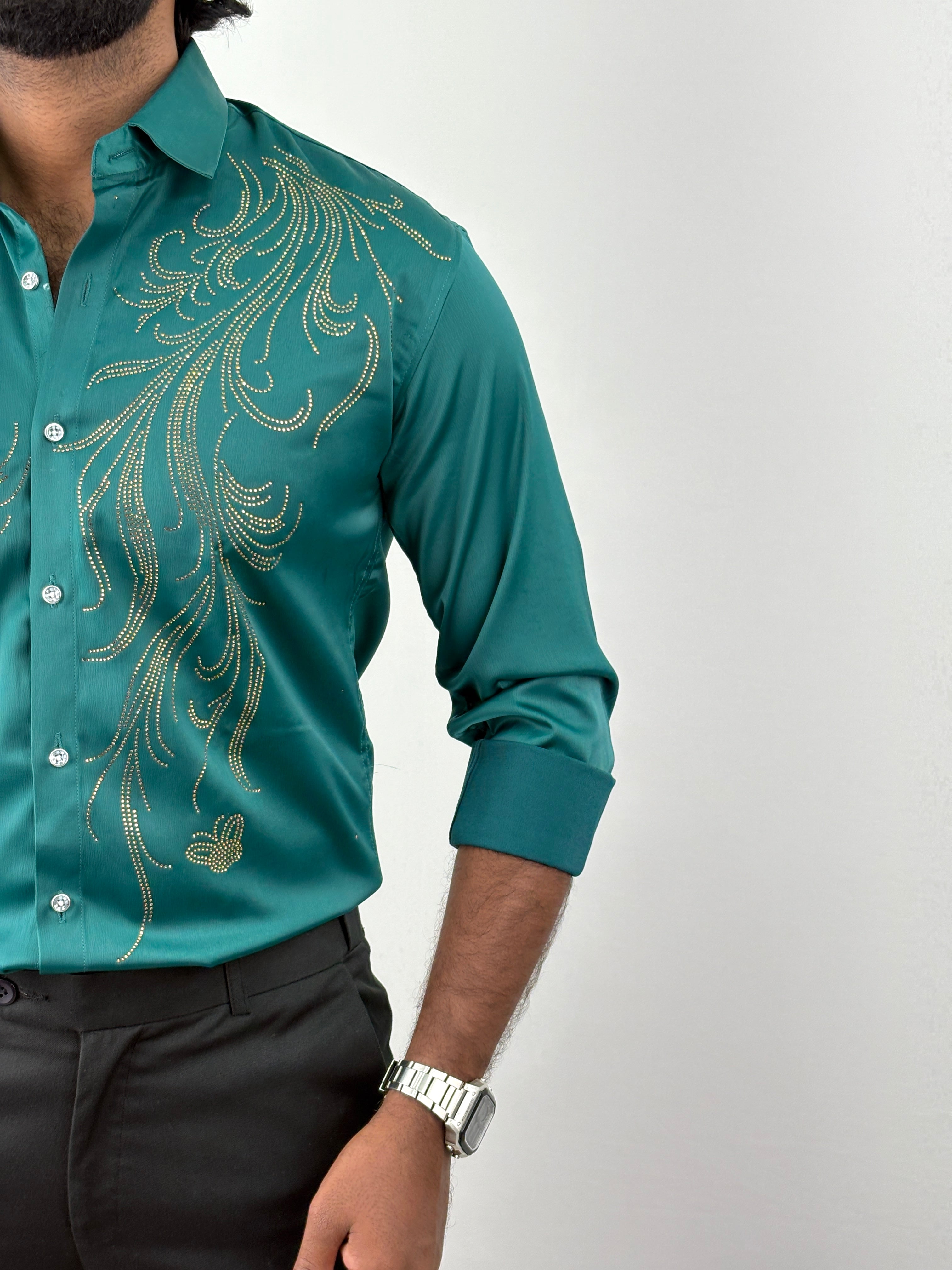 Green Designer Stone Work Shirt 3