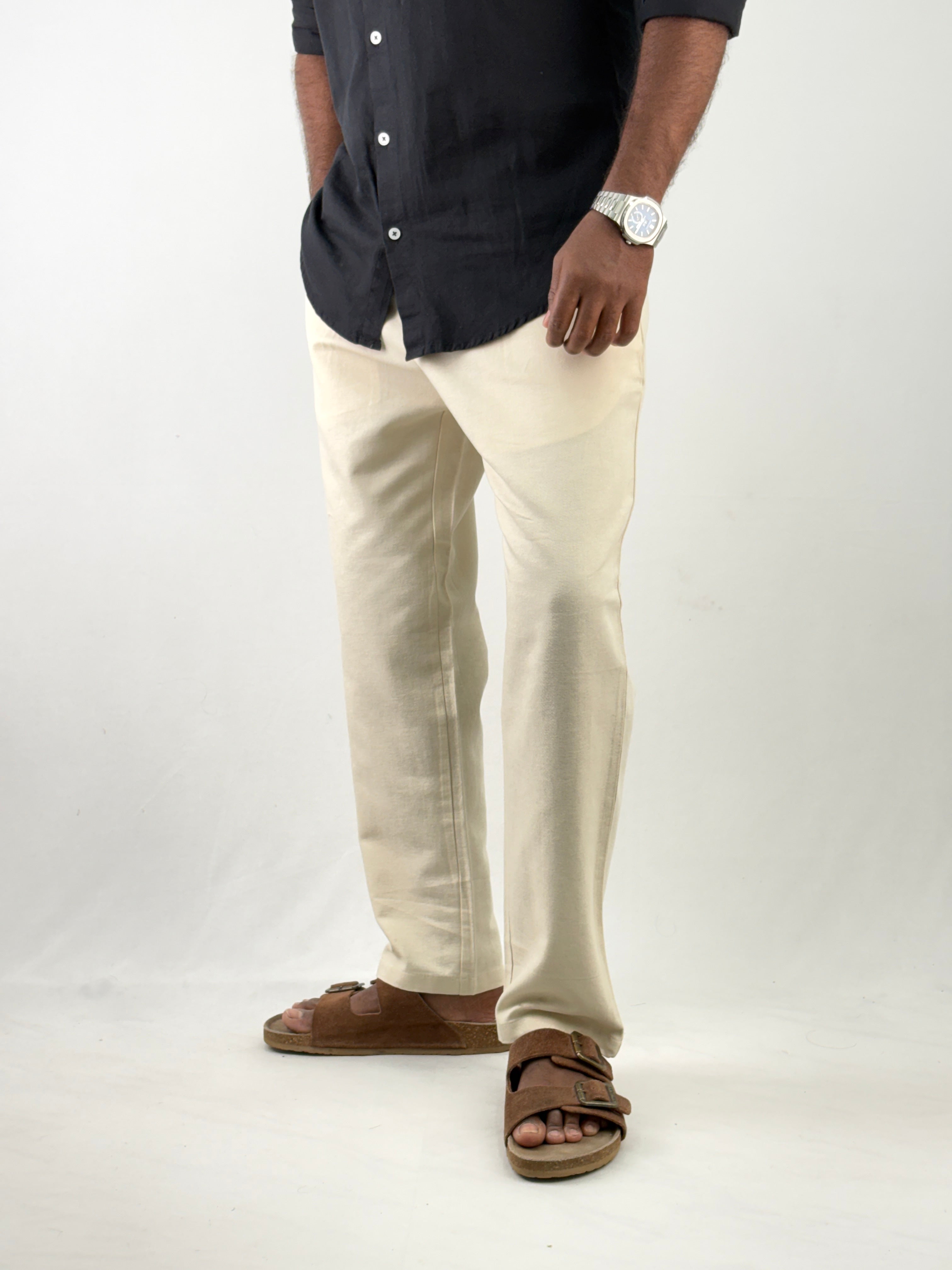 Beige Relaxed Fit Linen Pant 3