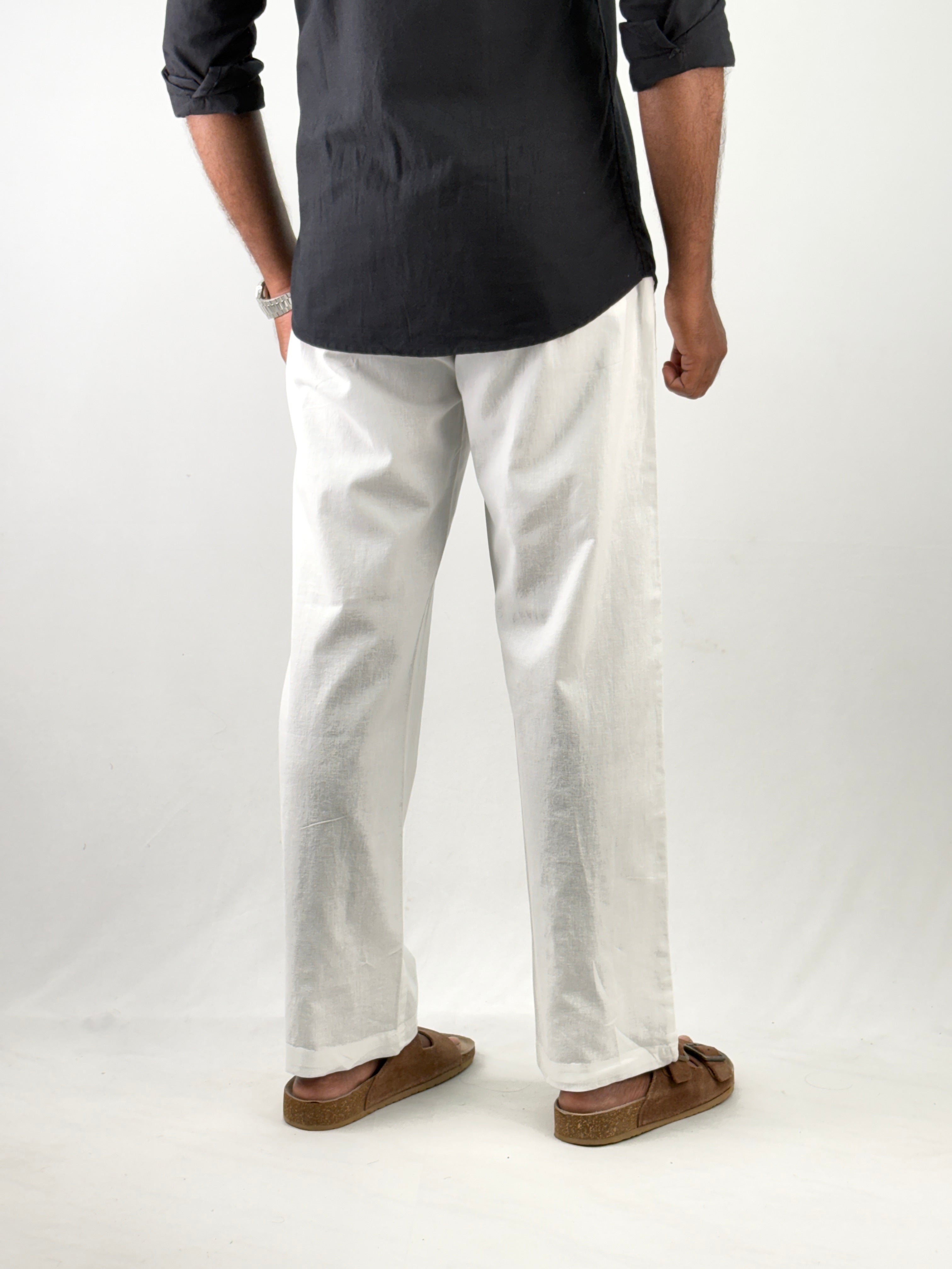 White Relaxed Fit Linen Pant 3
