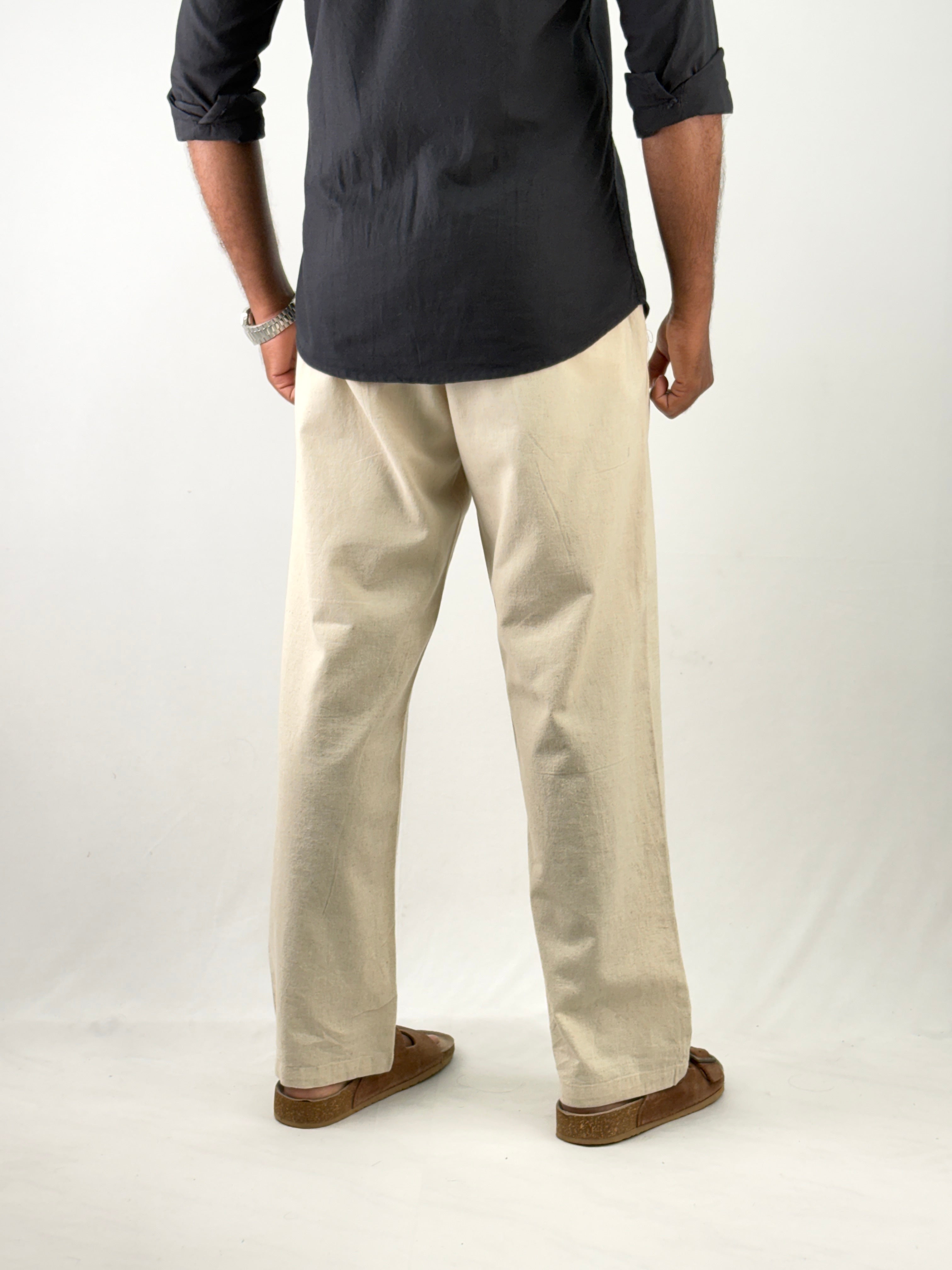 Beige Textured Relaxed Fit Linen Pant 3