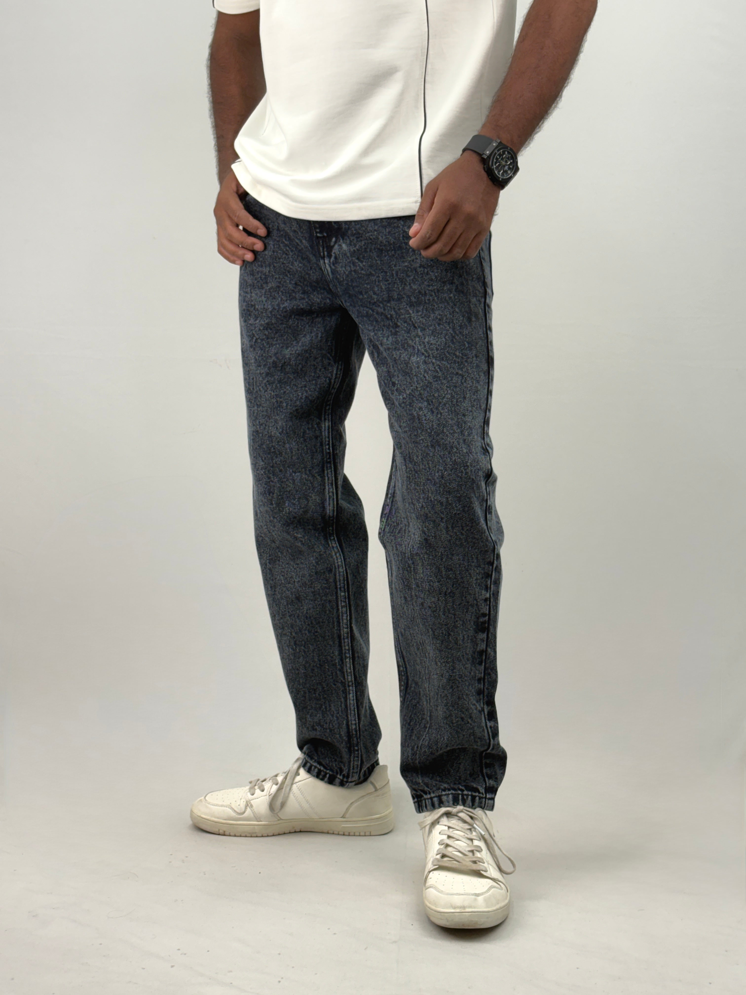 Black Acid Wash Semi Baggy Jean