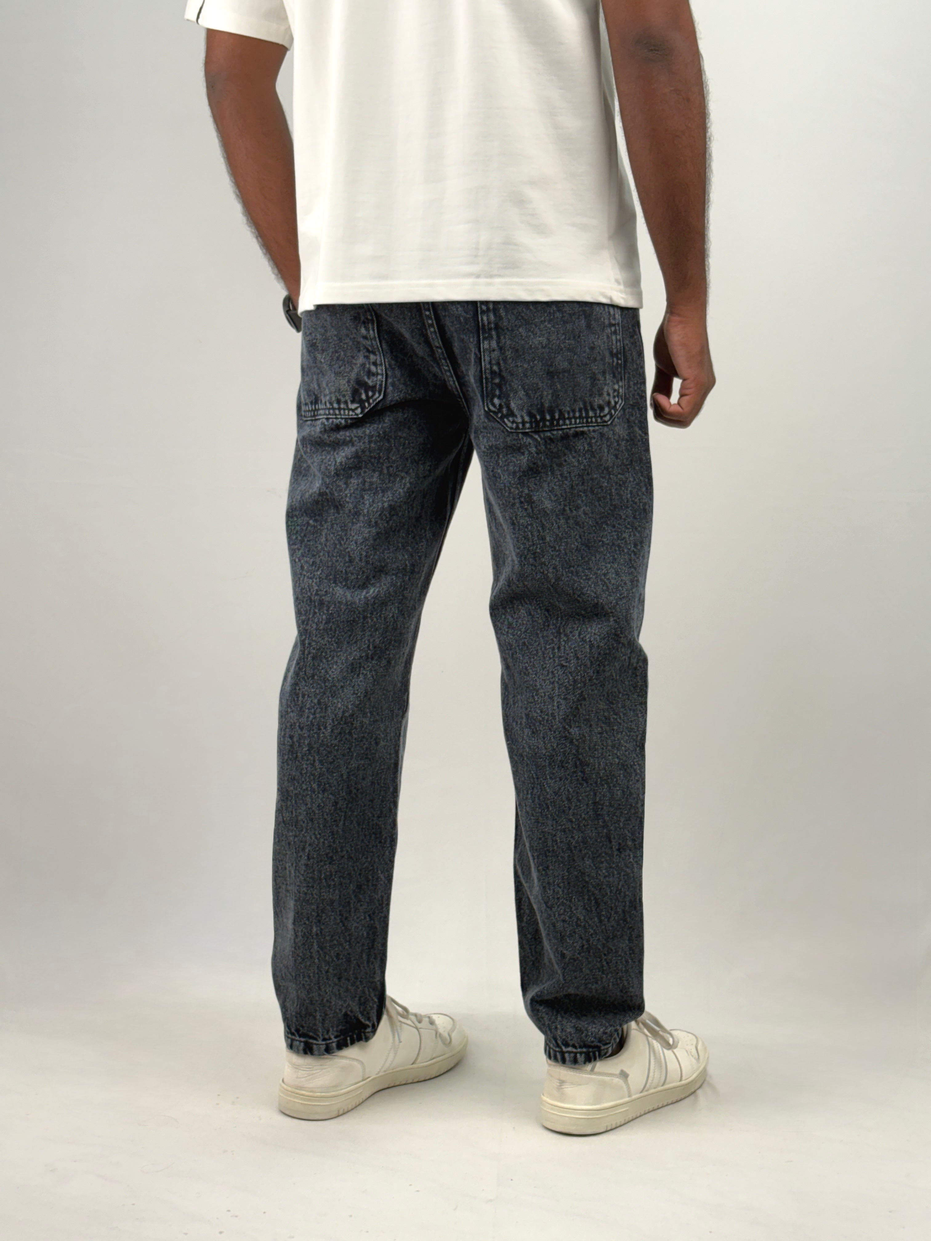 Black Acid Wash Semi Baggy Jean