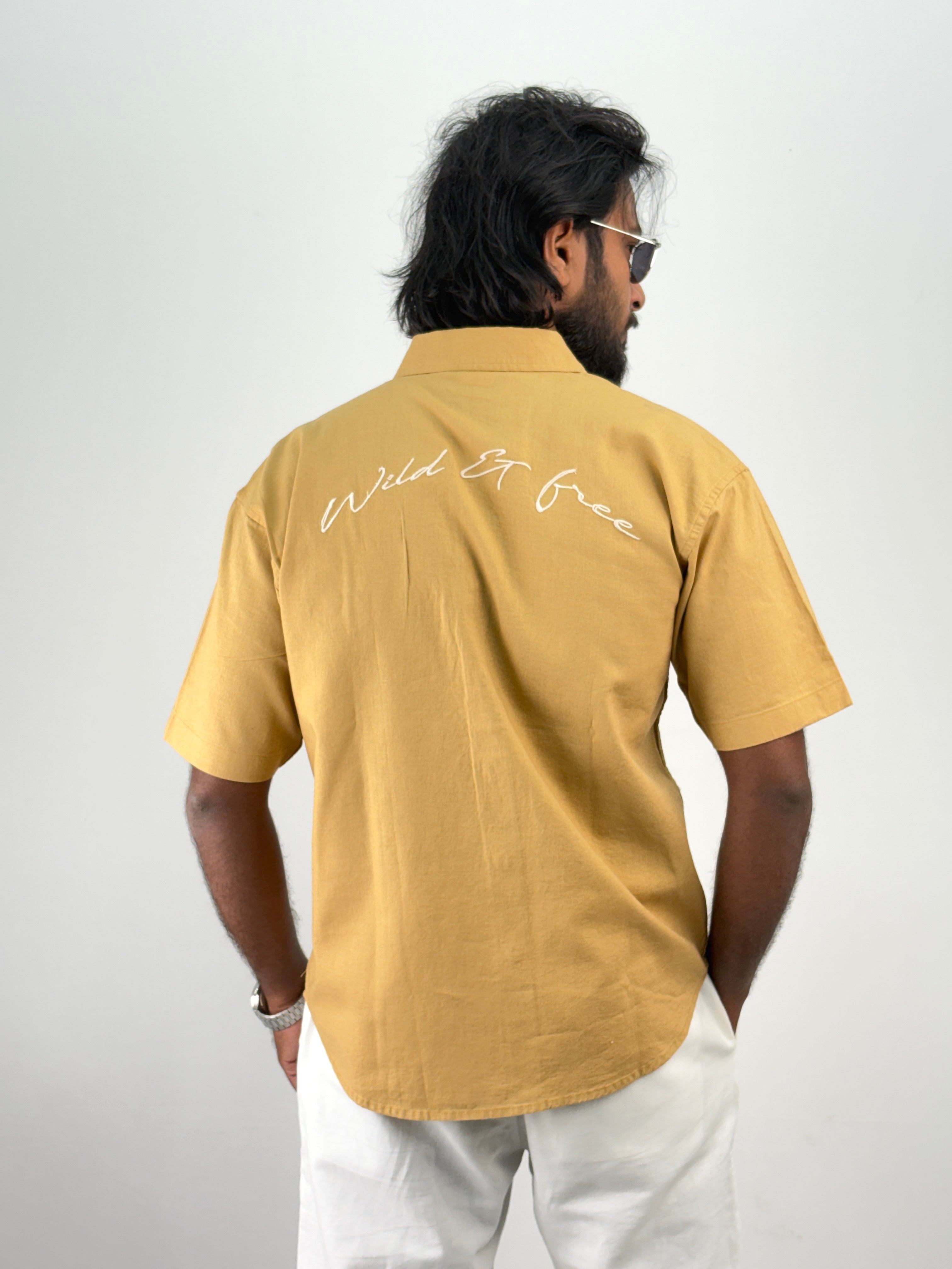 Mustard Half Sleeve Embroidery Shirt
