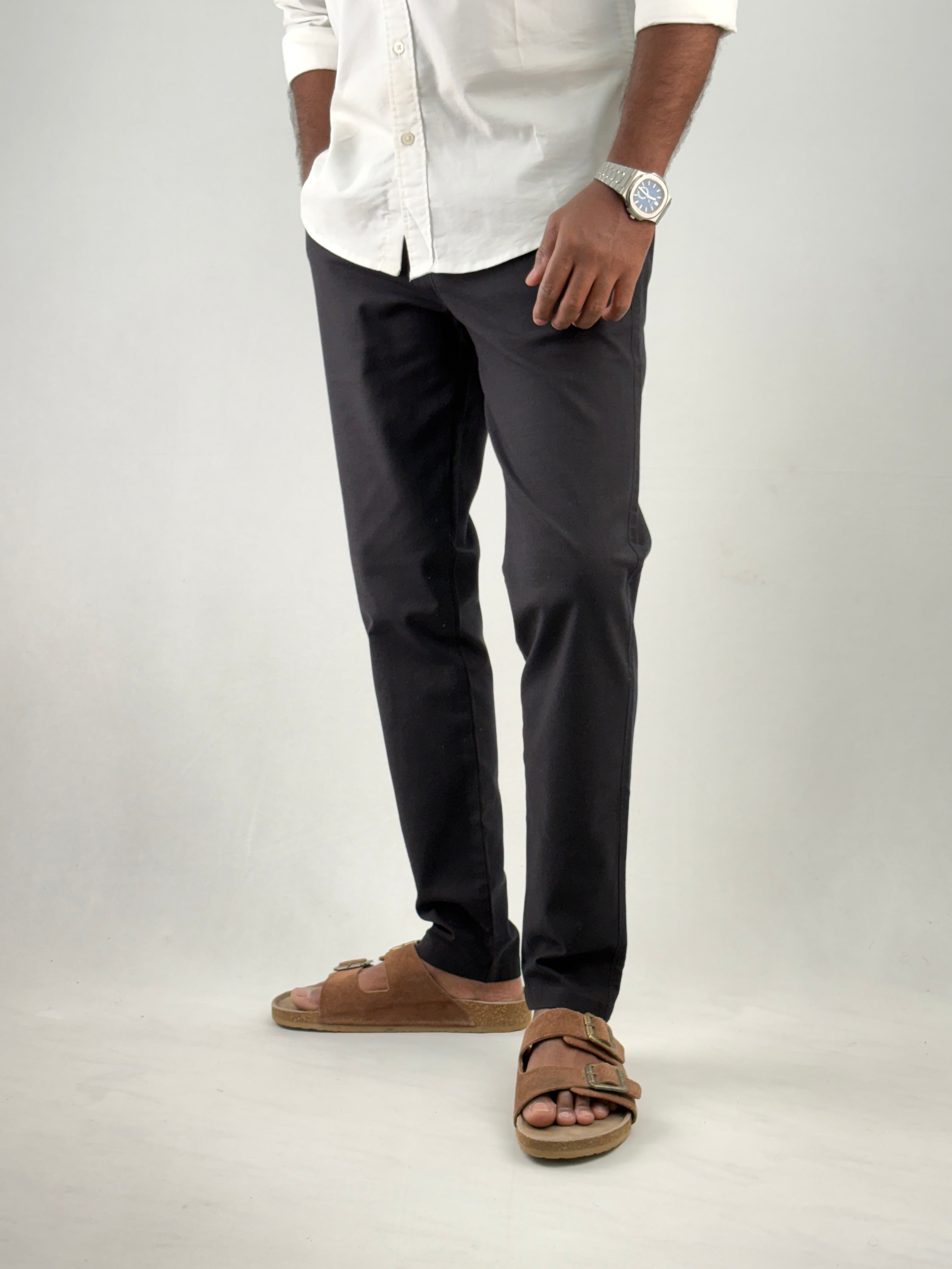 Black Slim Fit Linen Pant