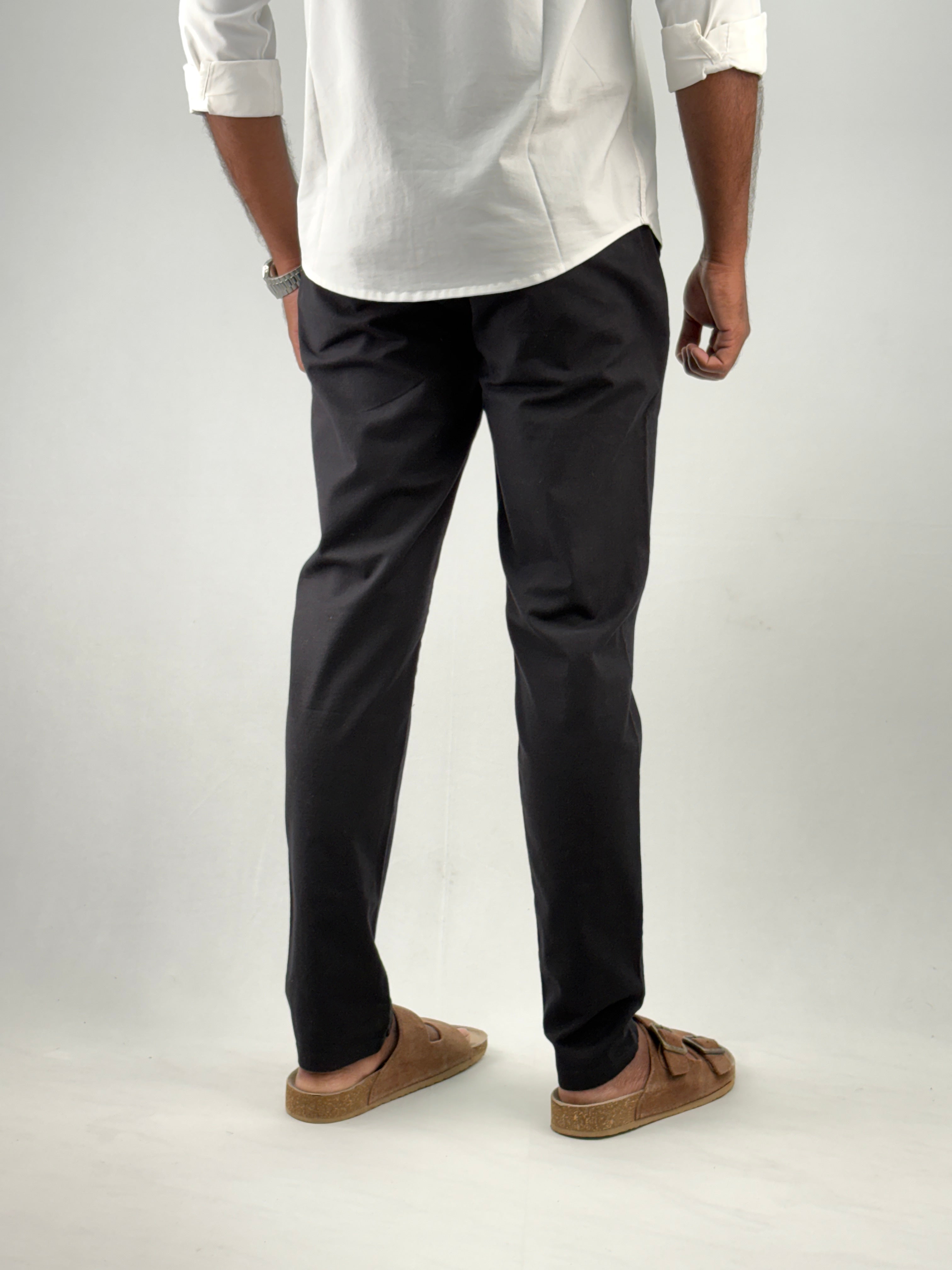 Black Slim Fit Linen Pant