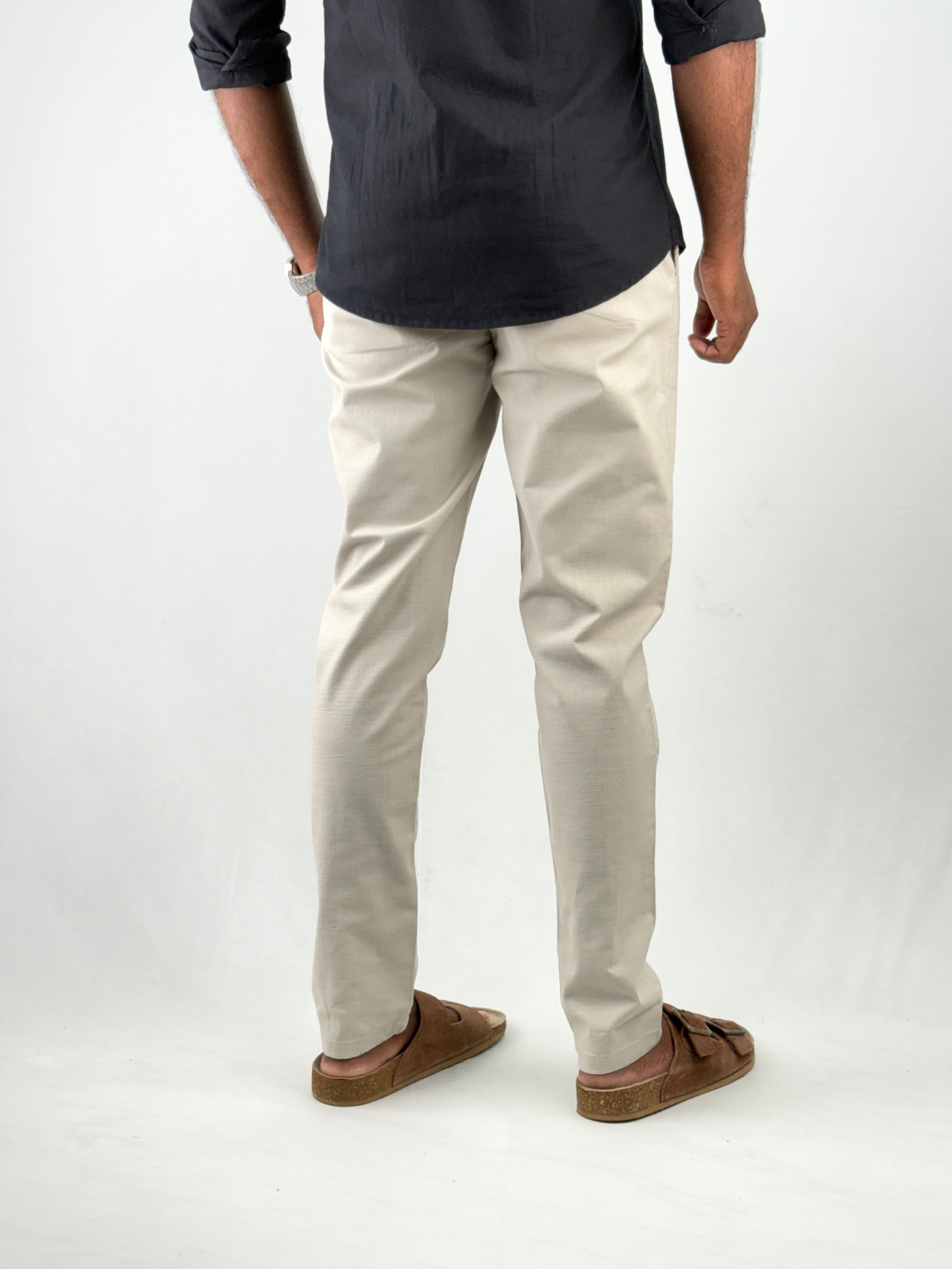 Beige Slim Fit Linen Pant