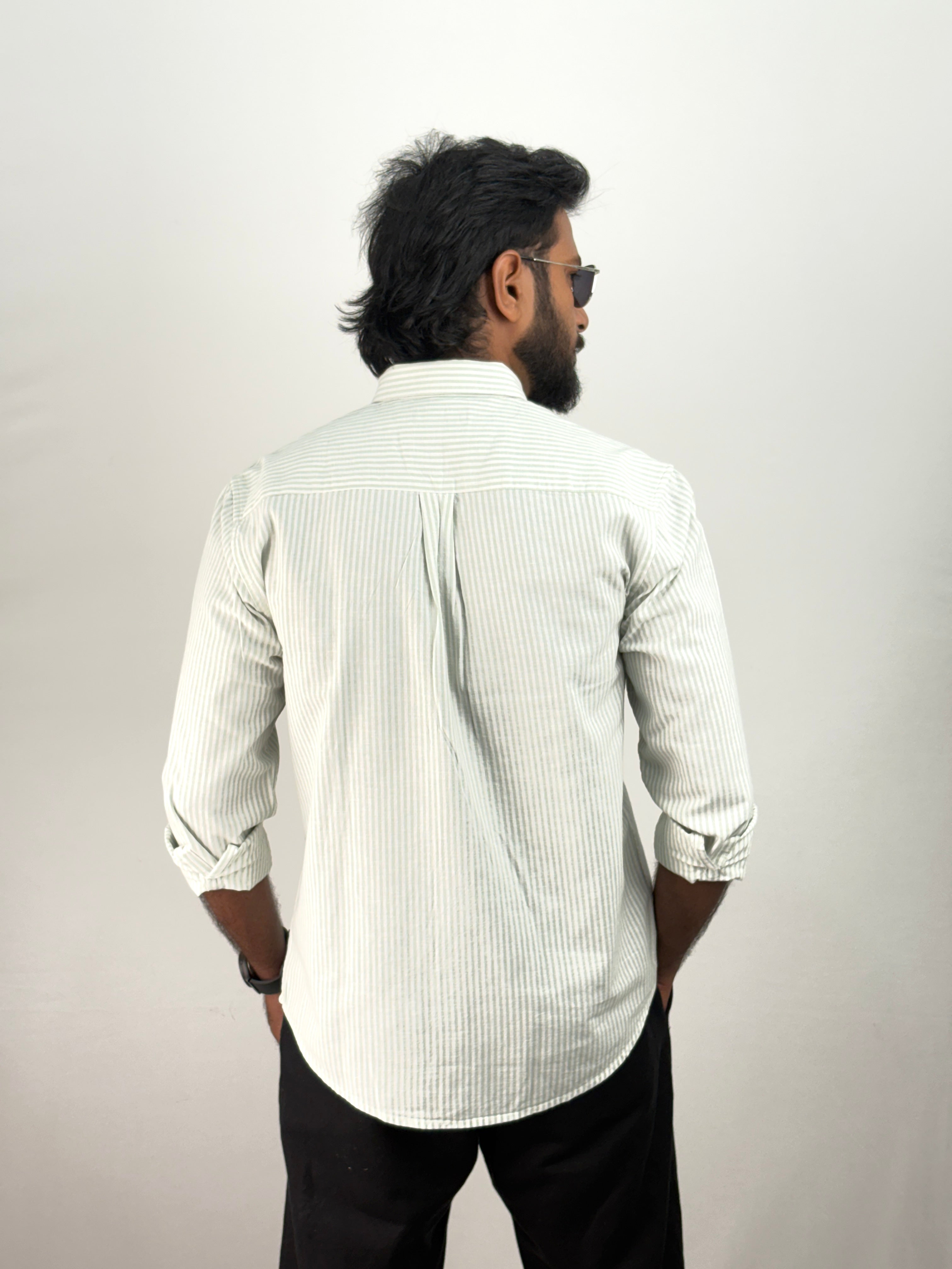 Green Old Money Linen Stripe Shirt 1
