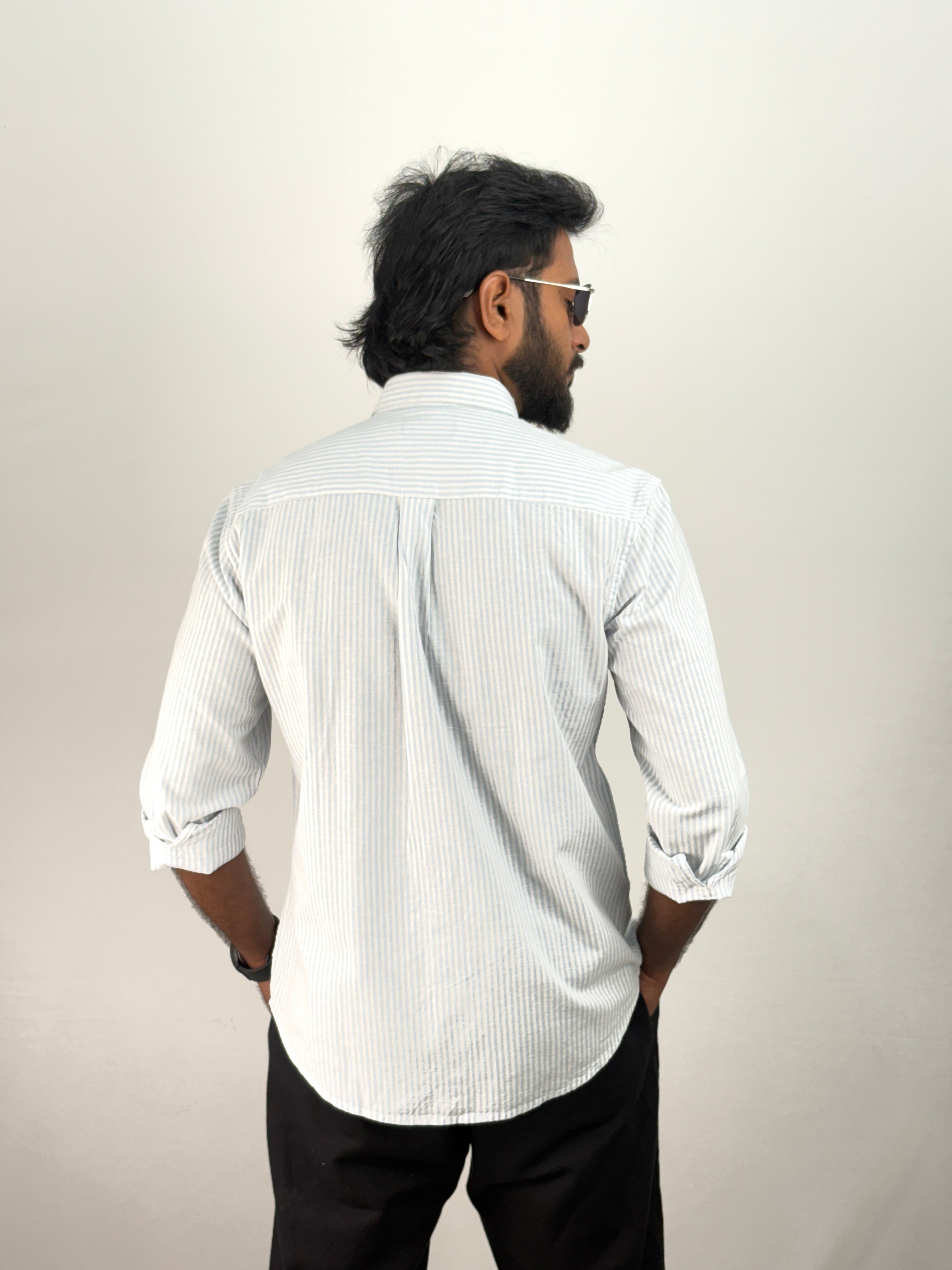 Blue Old Money Linen Stripe Shirt 1