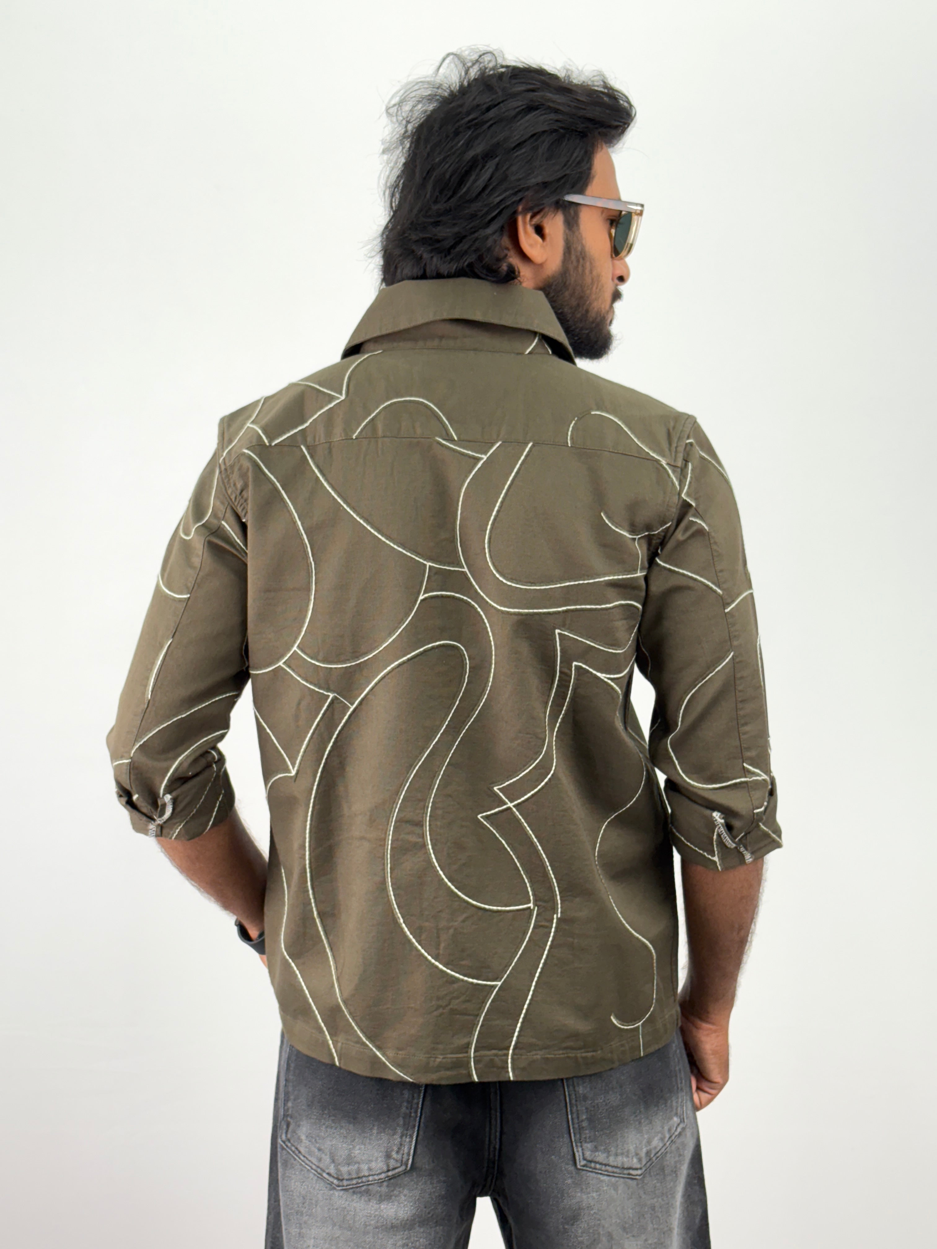 Dark Olive Embroidery Shacket