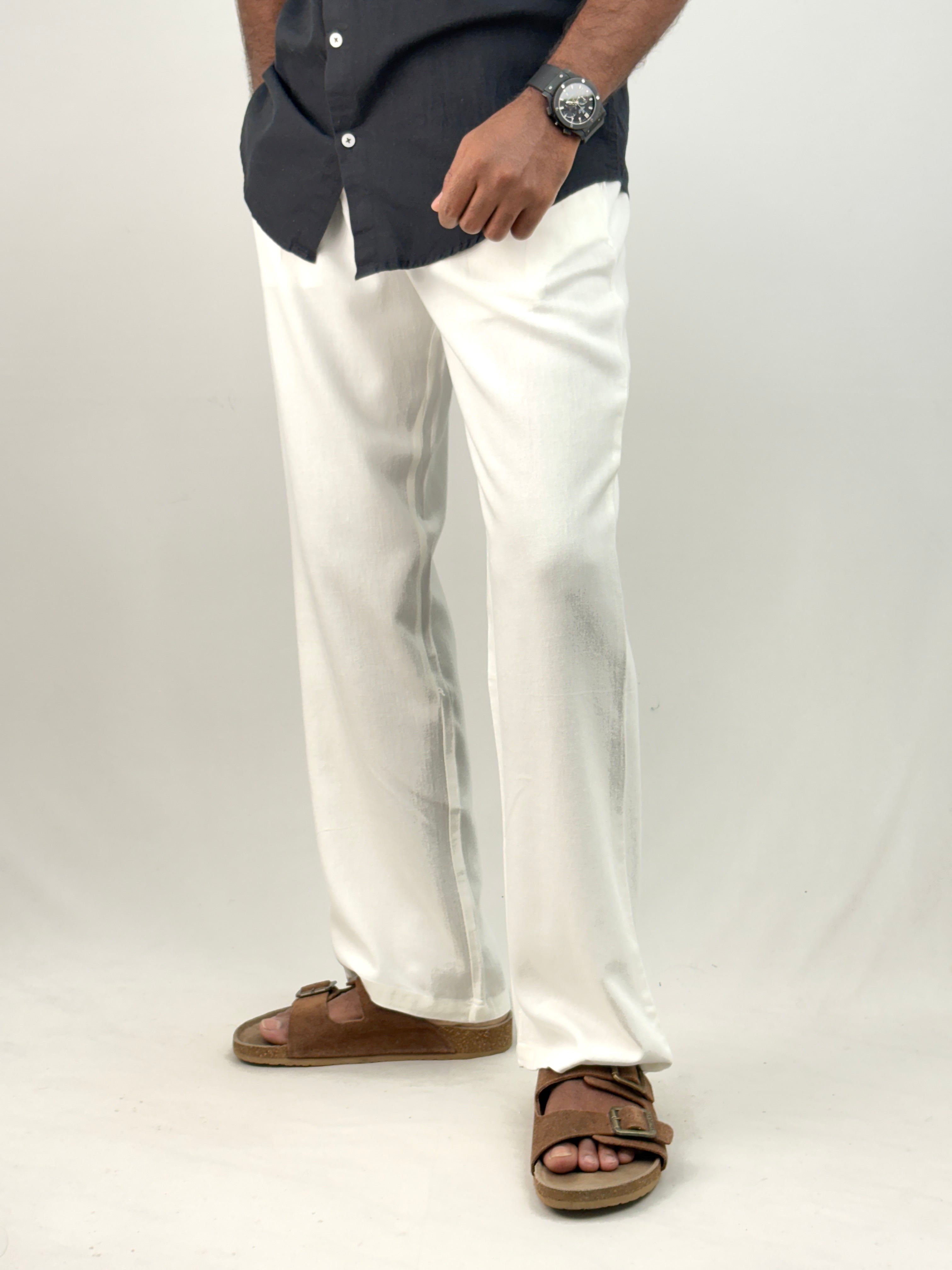 White Relaxed Fit Linen Pant 5