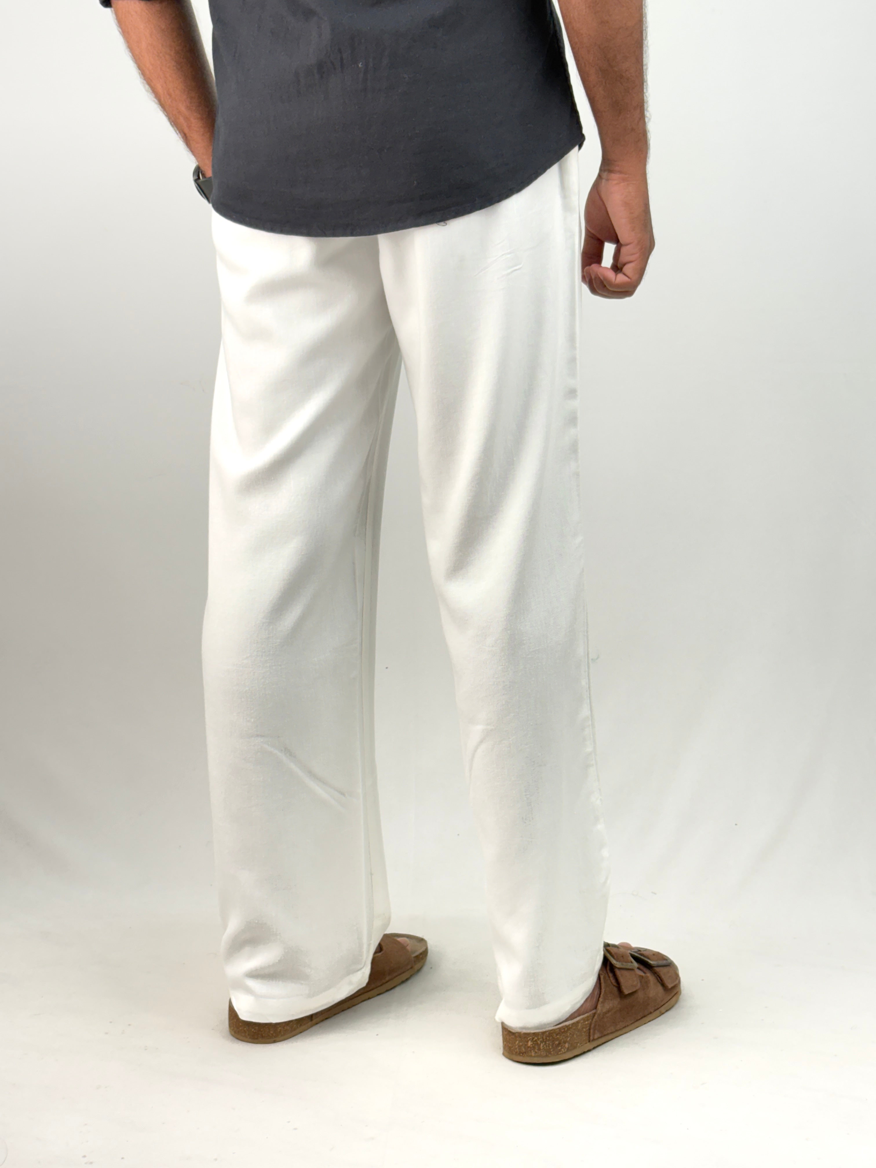 White Relaxed Fit Linen Pant 5