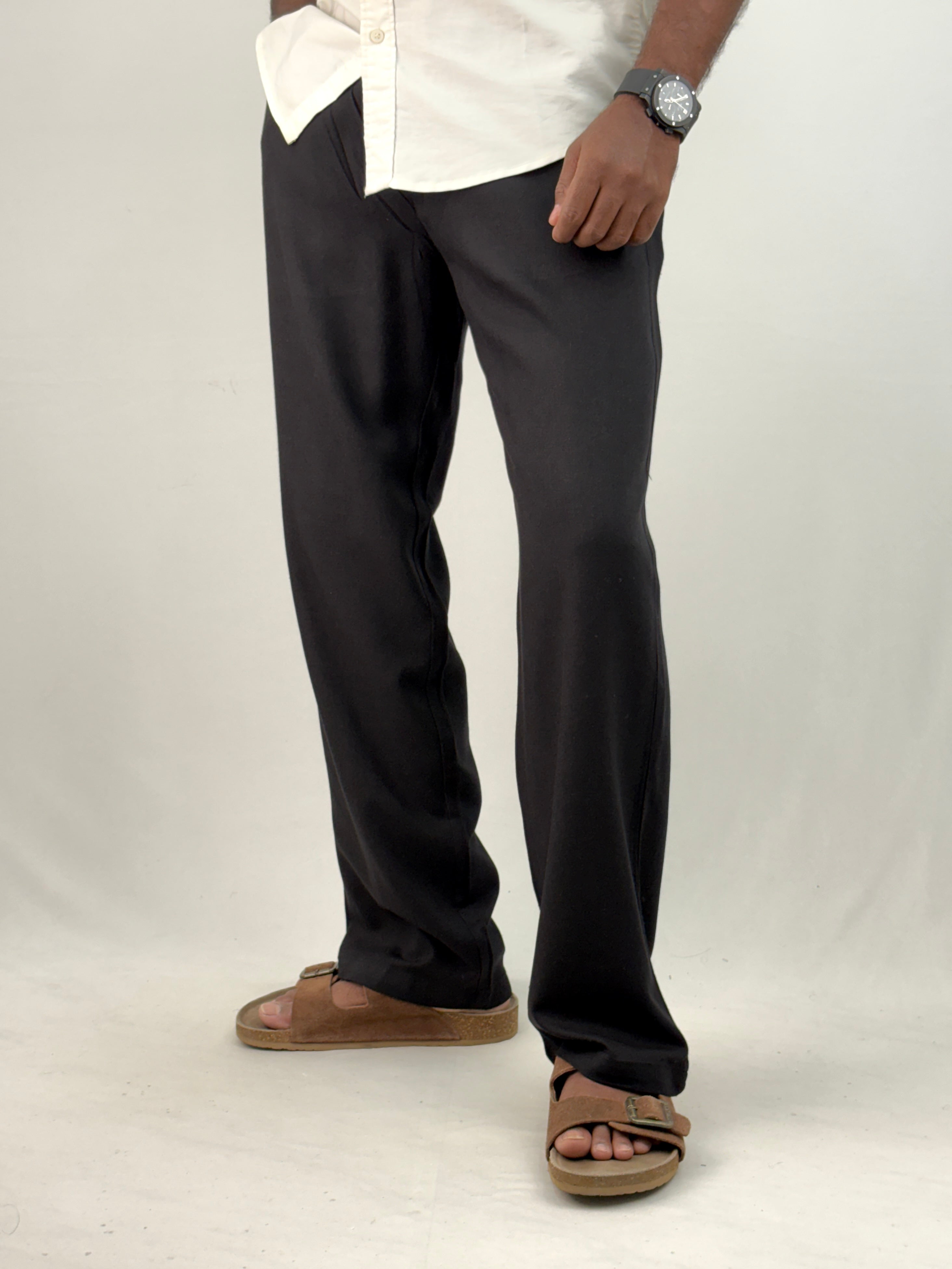 Black Relaxed Fit Linen Pant 5