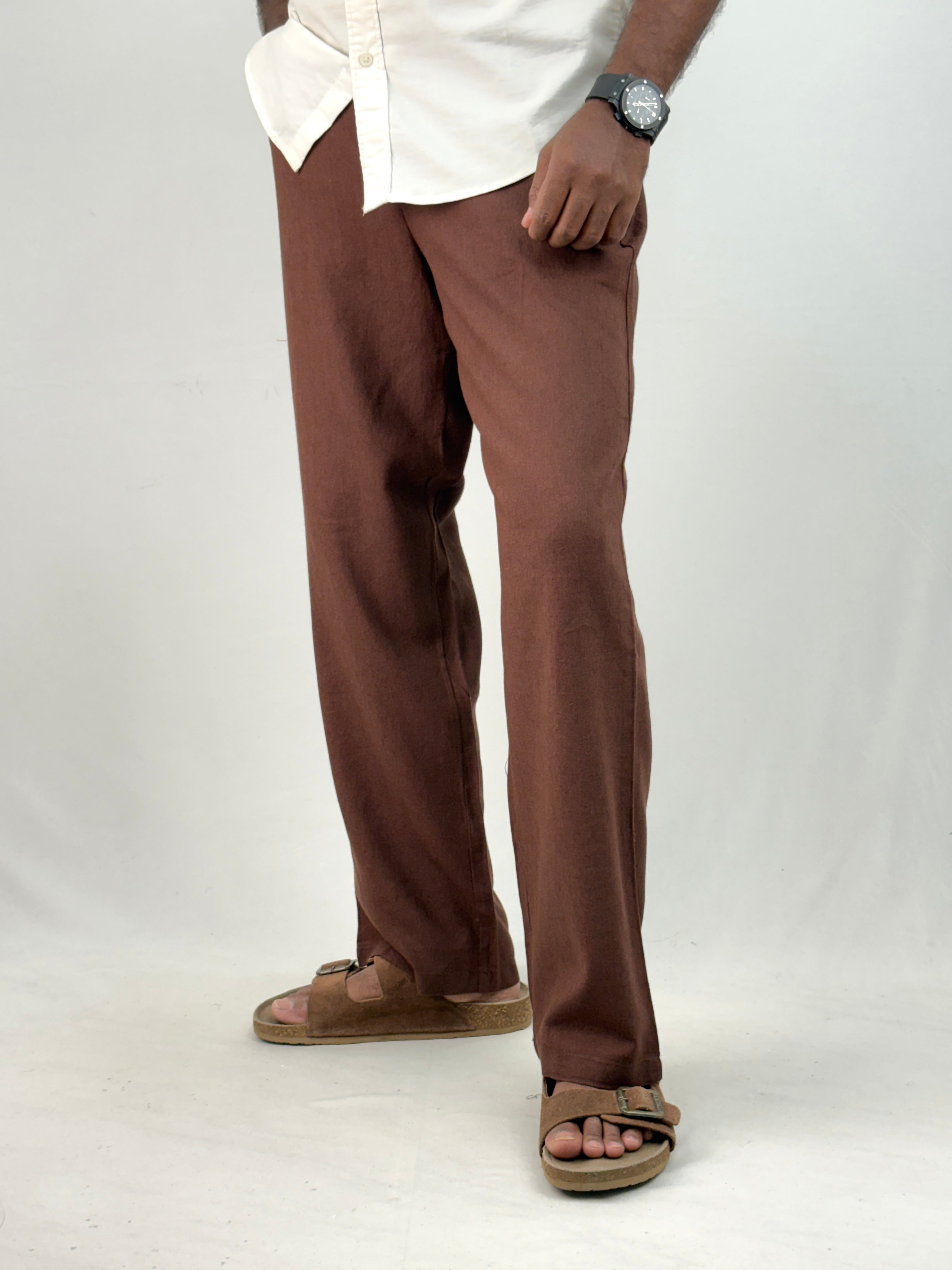 Dark Brown Relaxed Fit Linen Pant 5