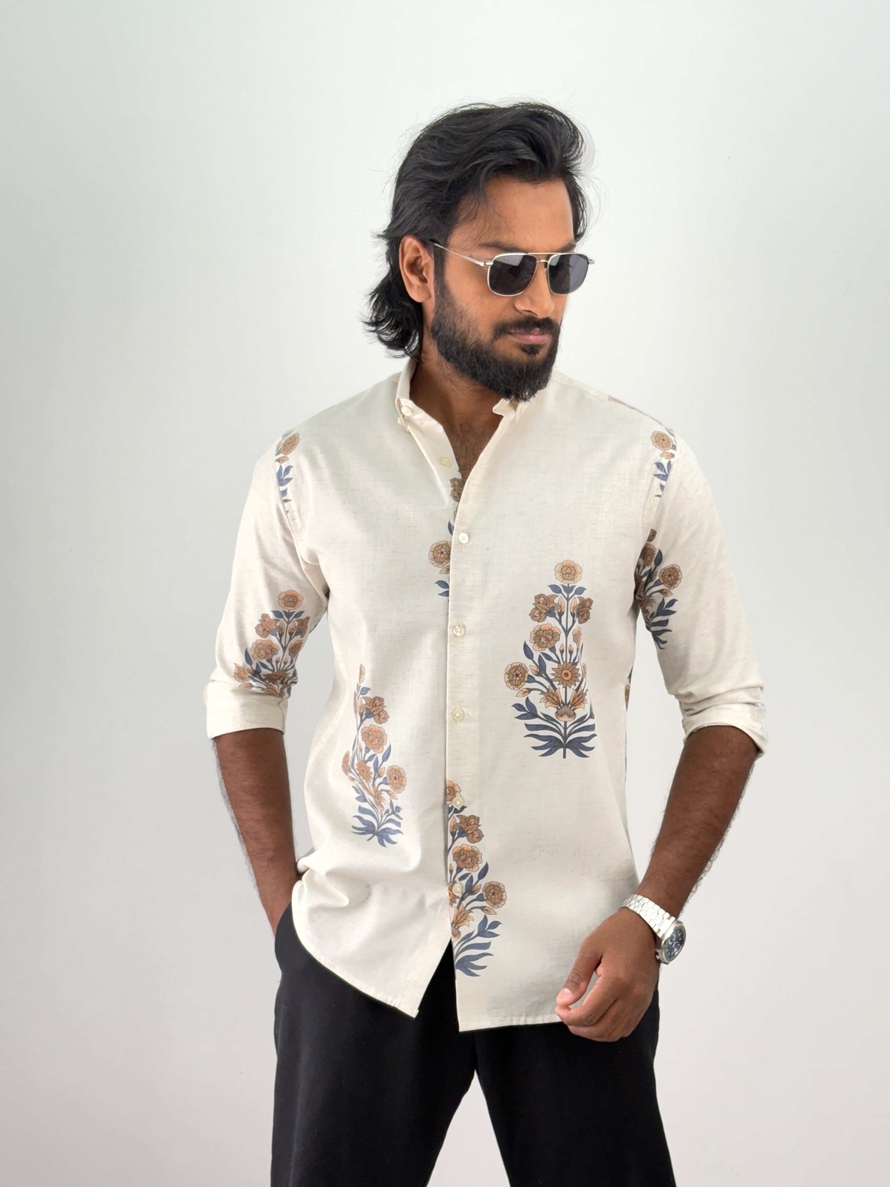 Navy Floral Printed Shirt