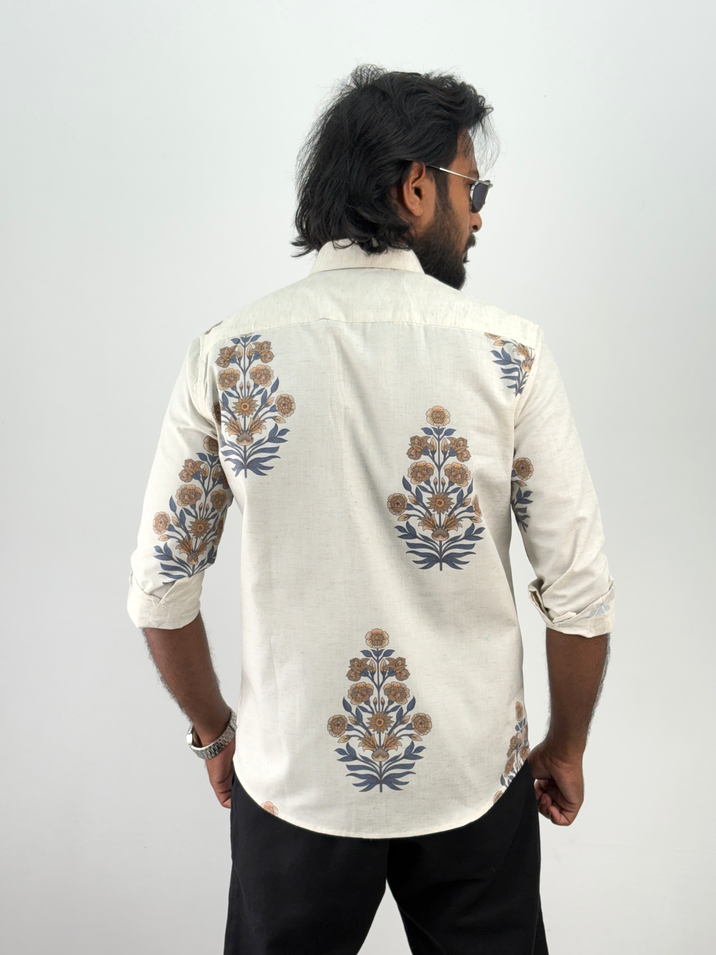 Navy Floral Printed Shirt