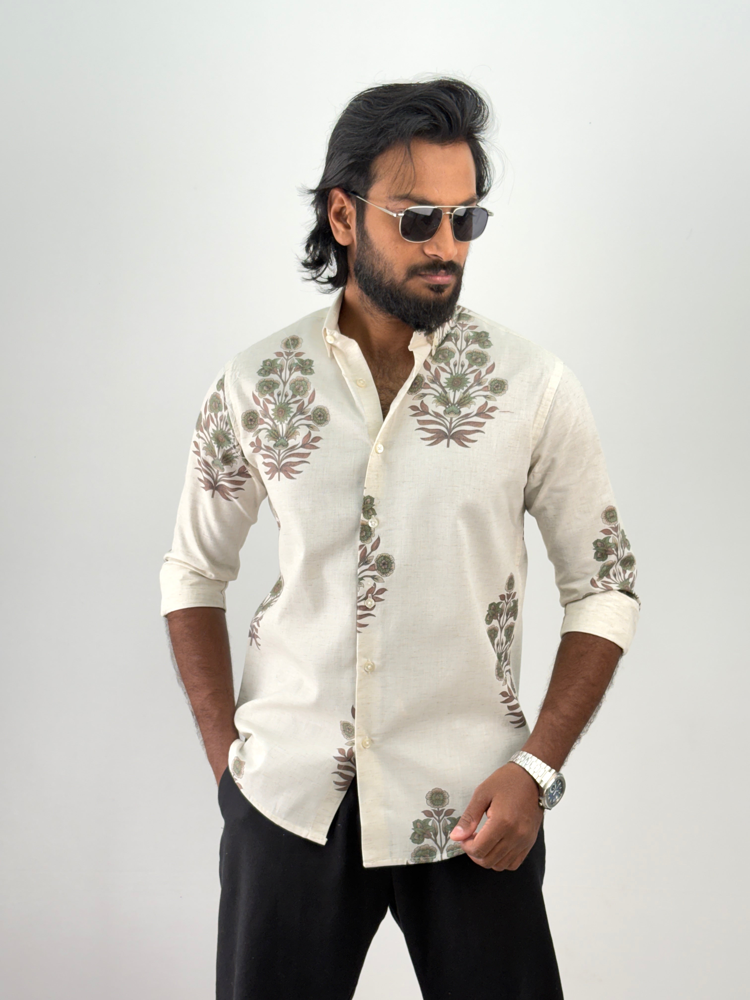 Green Floral Printed Shirt