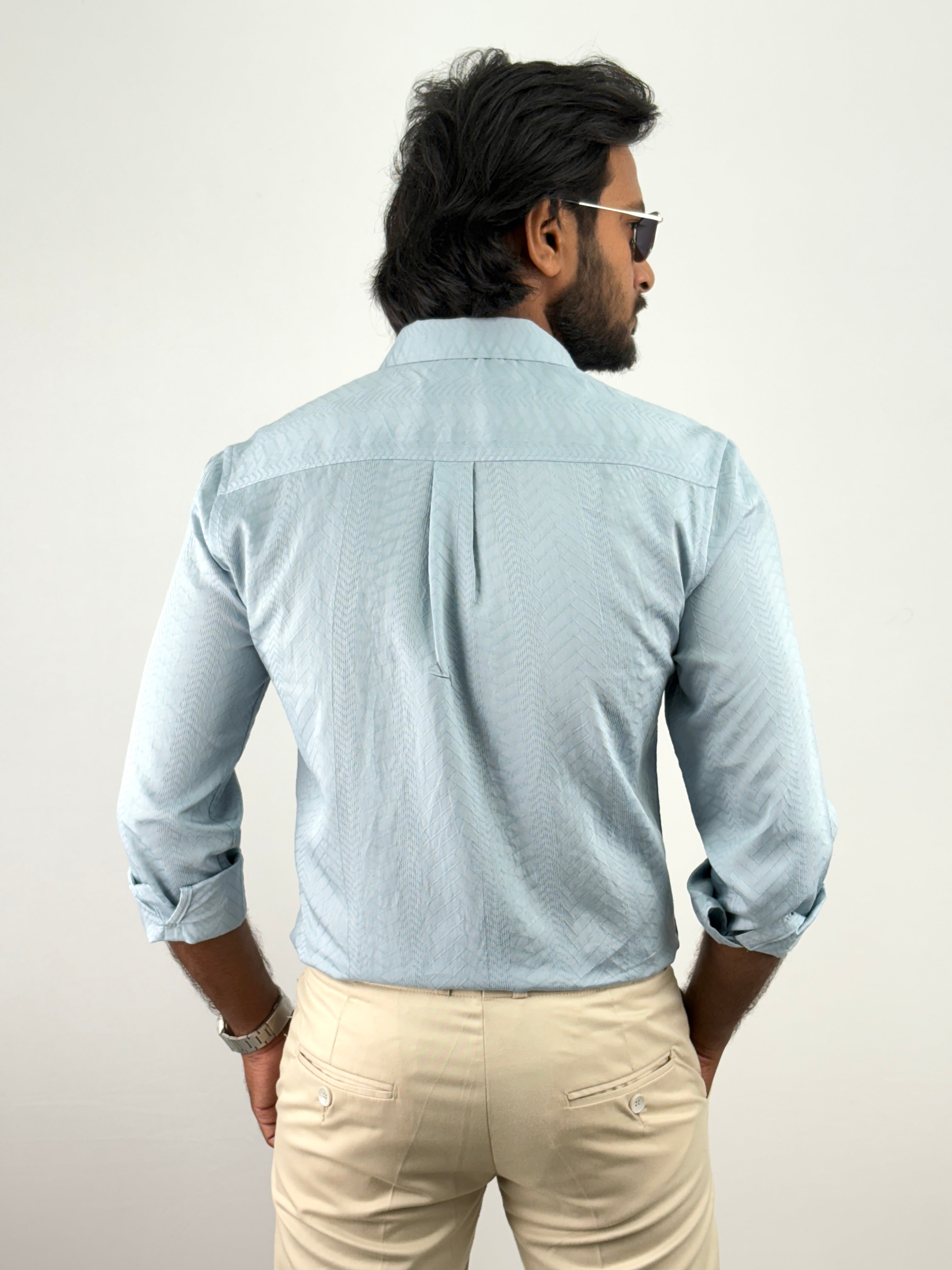 Powder Blue Self Textured Shirt