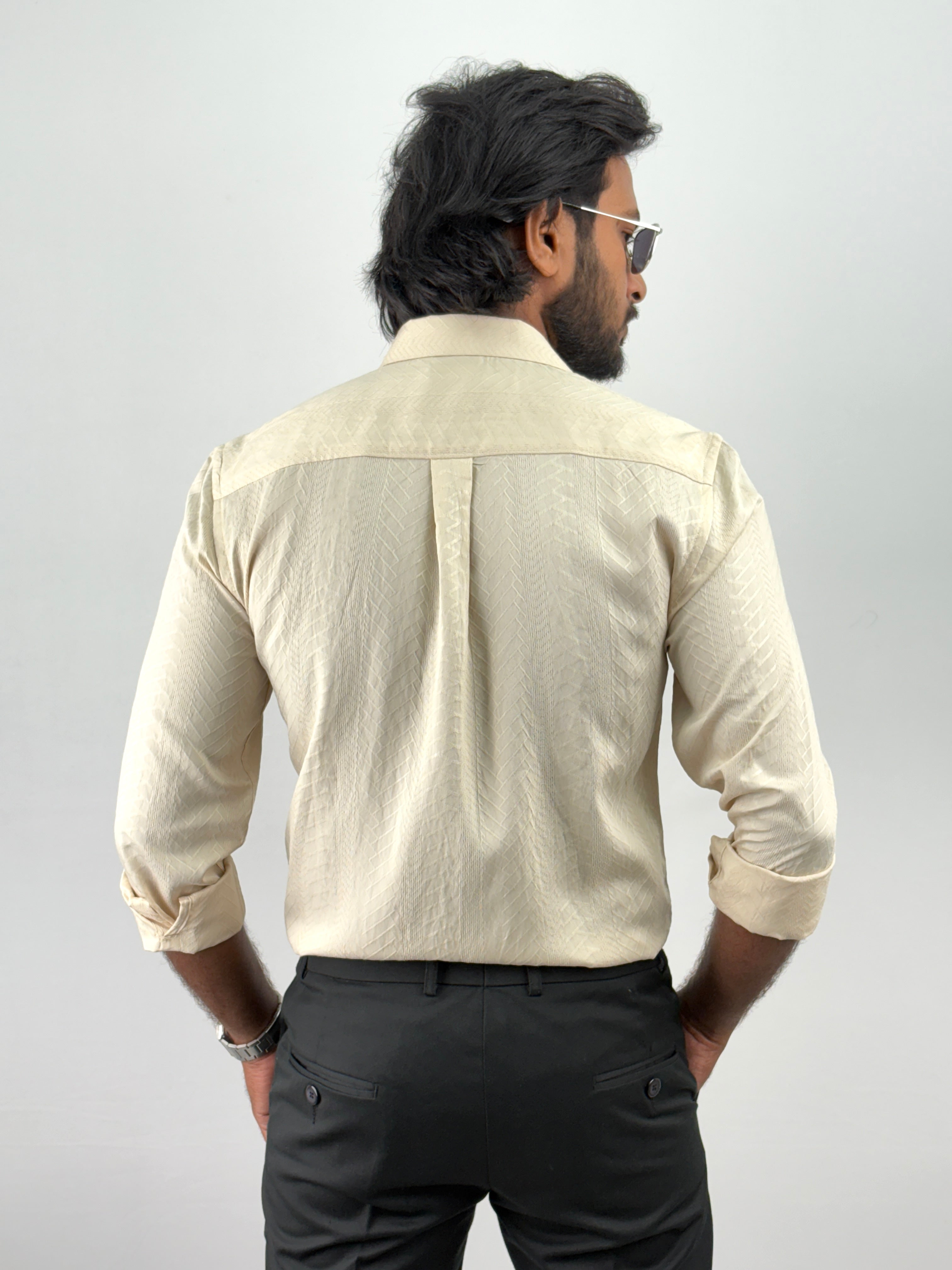 Cream Self Textured Shirt