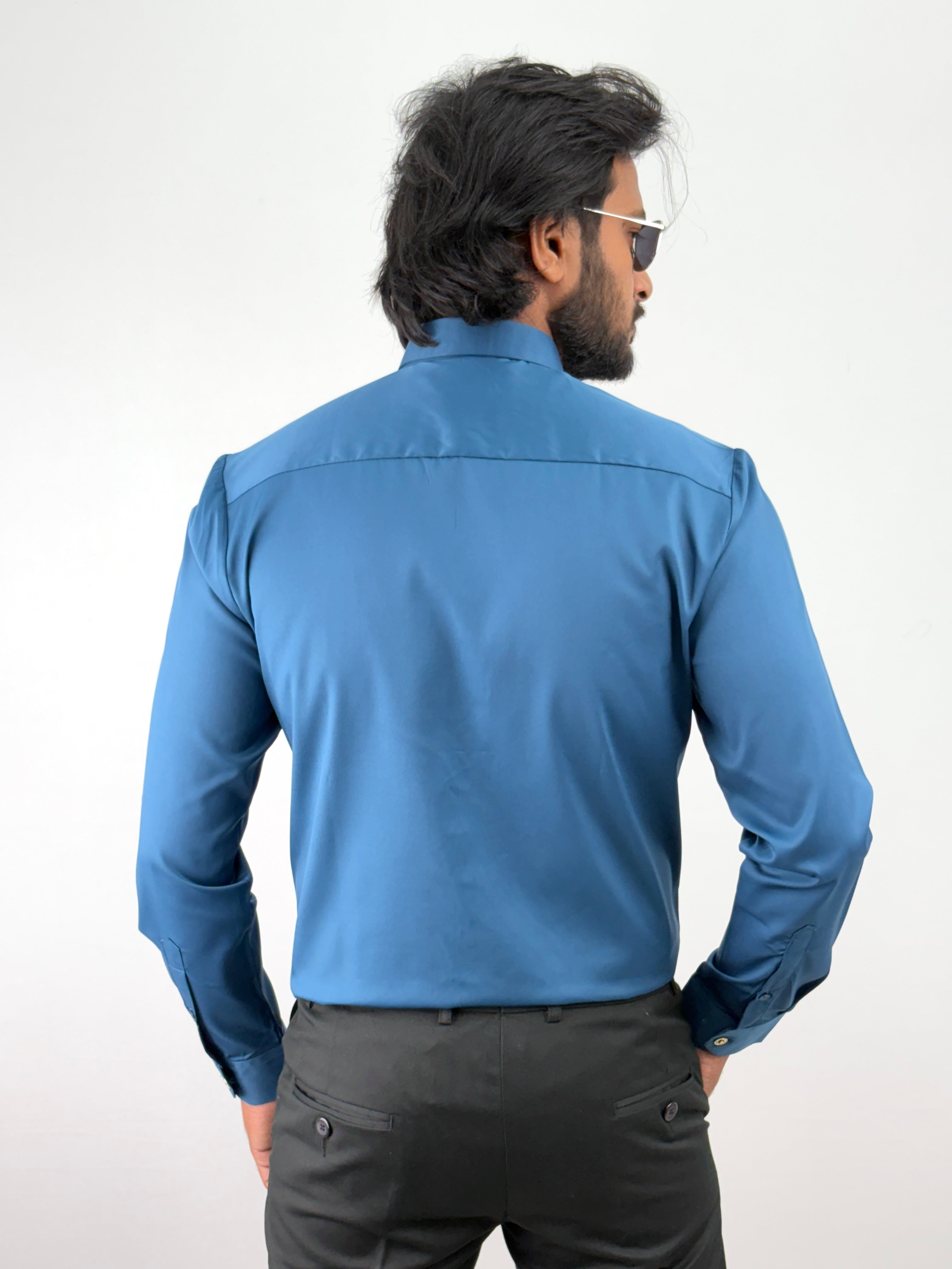 Peacock Blue Sateen Shirt