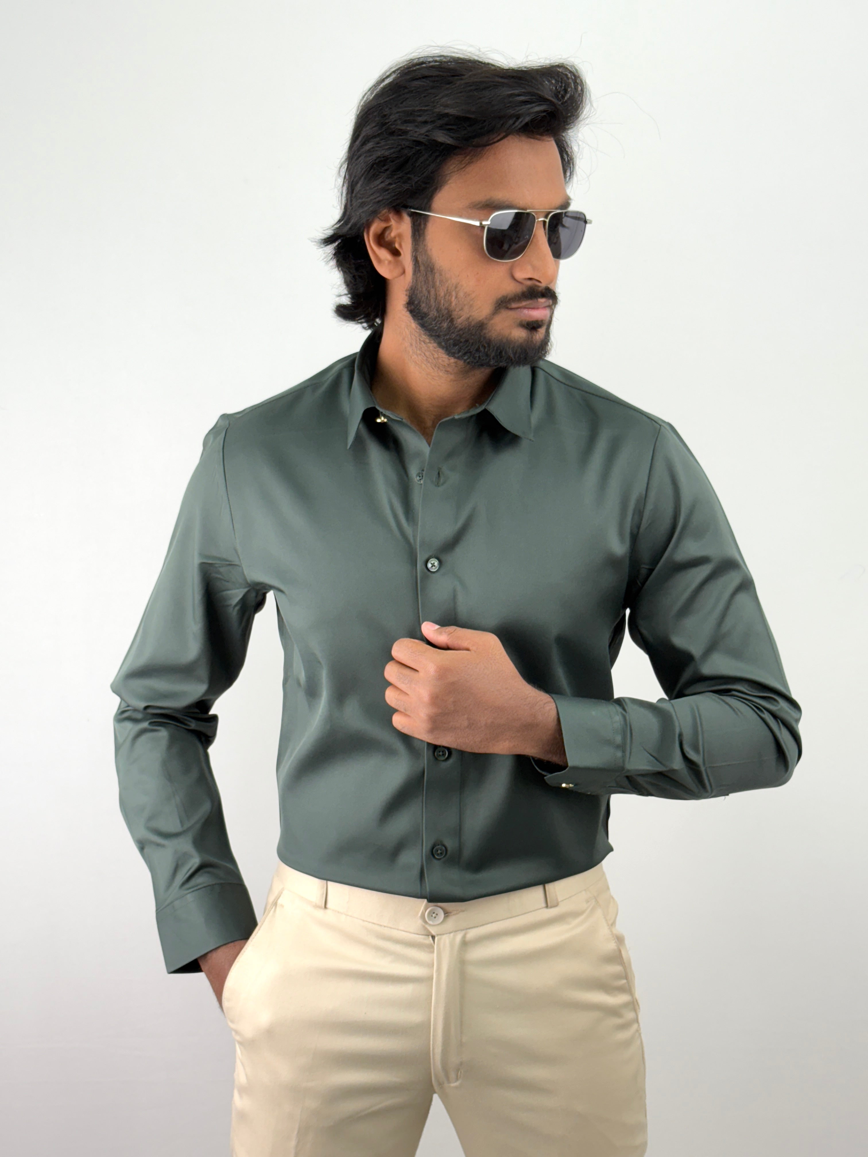 Dark Green Sateen Shirt