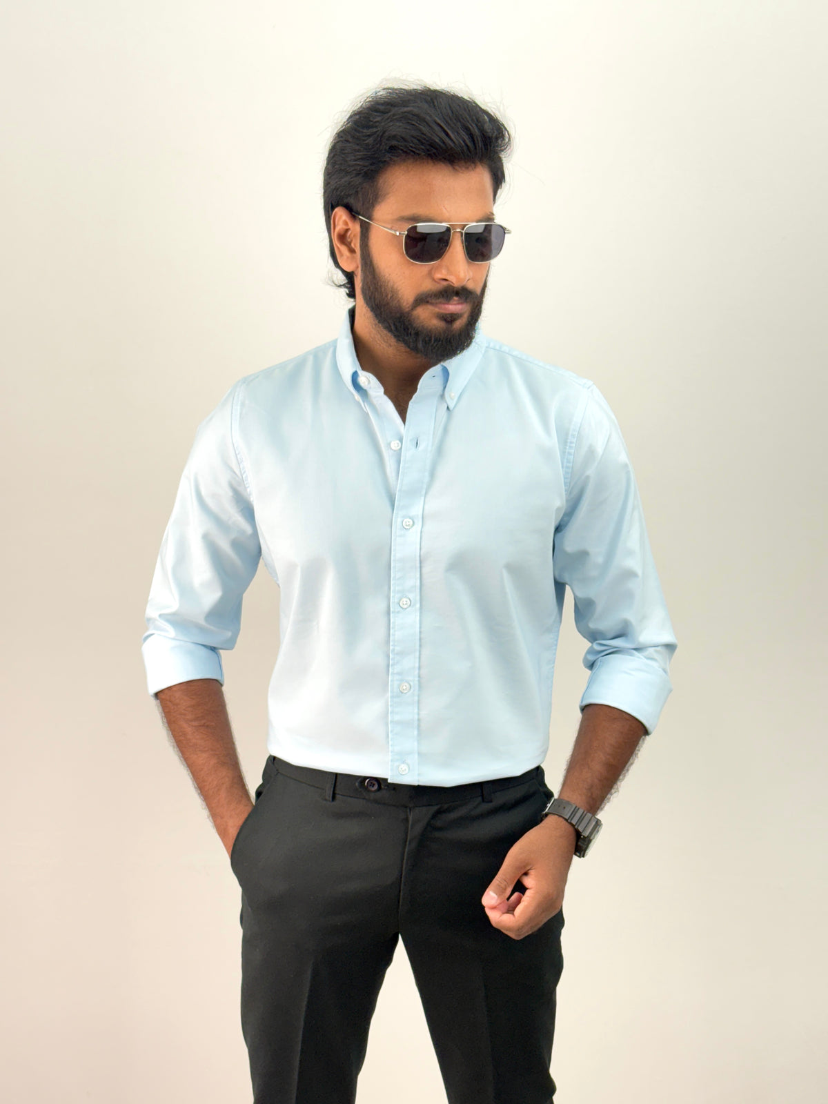 Ice Blue Plain Oxford Shirt