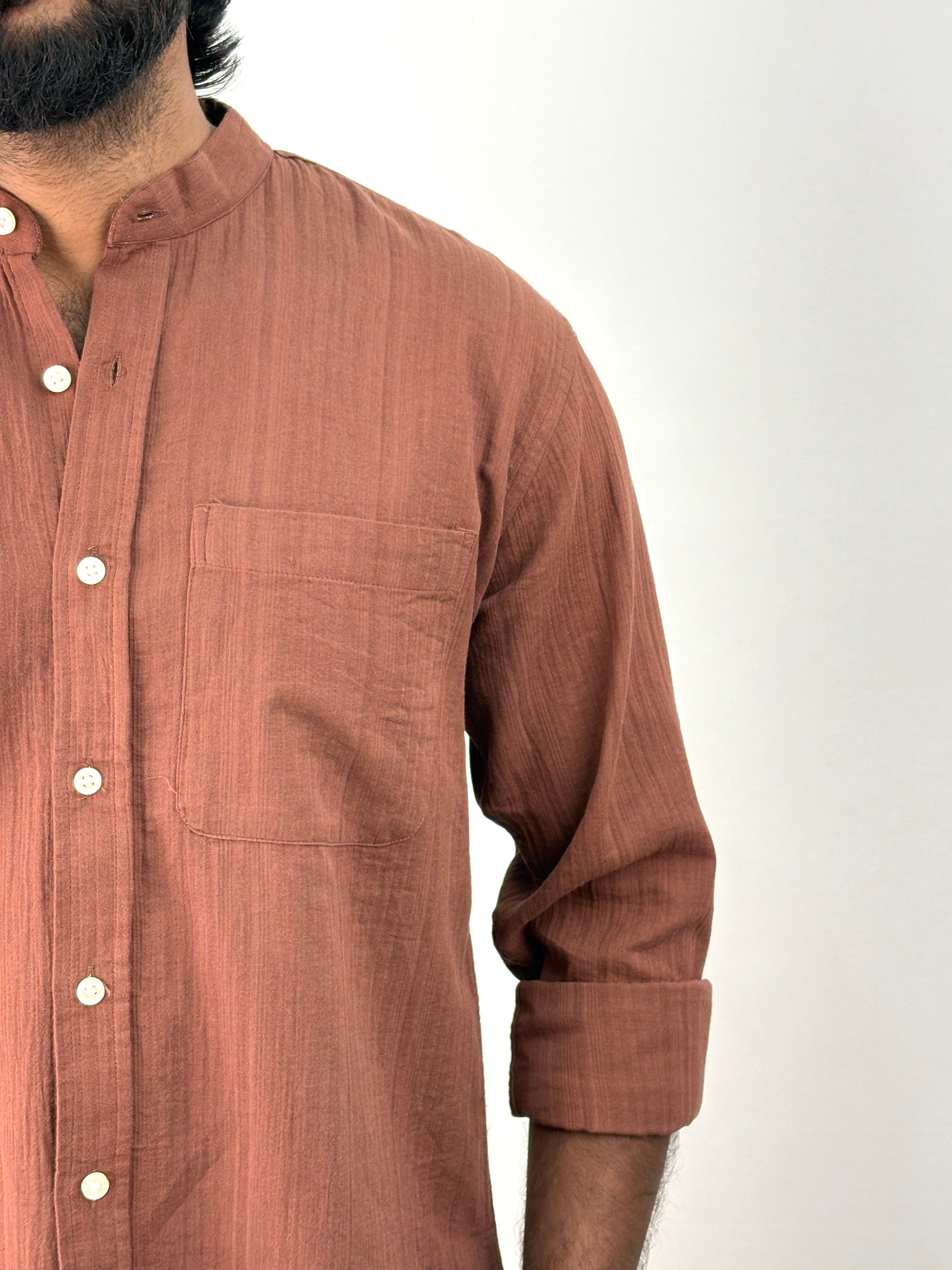 Brown Mandarin Collar Shirt