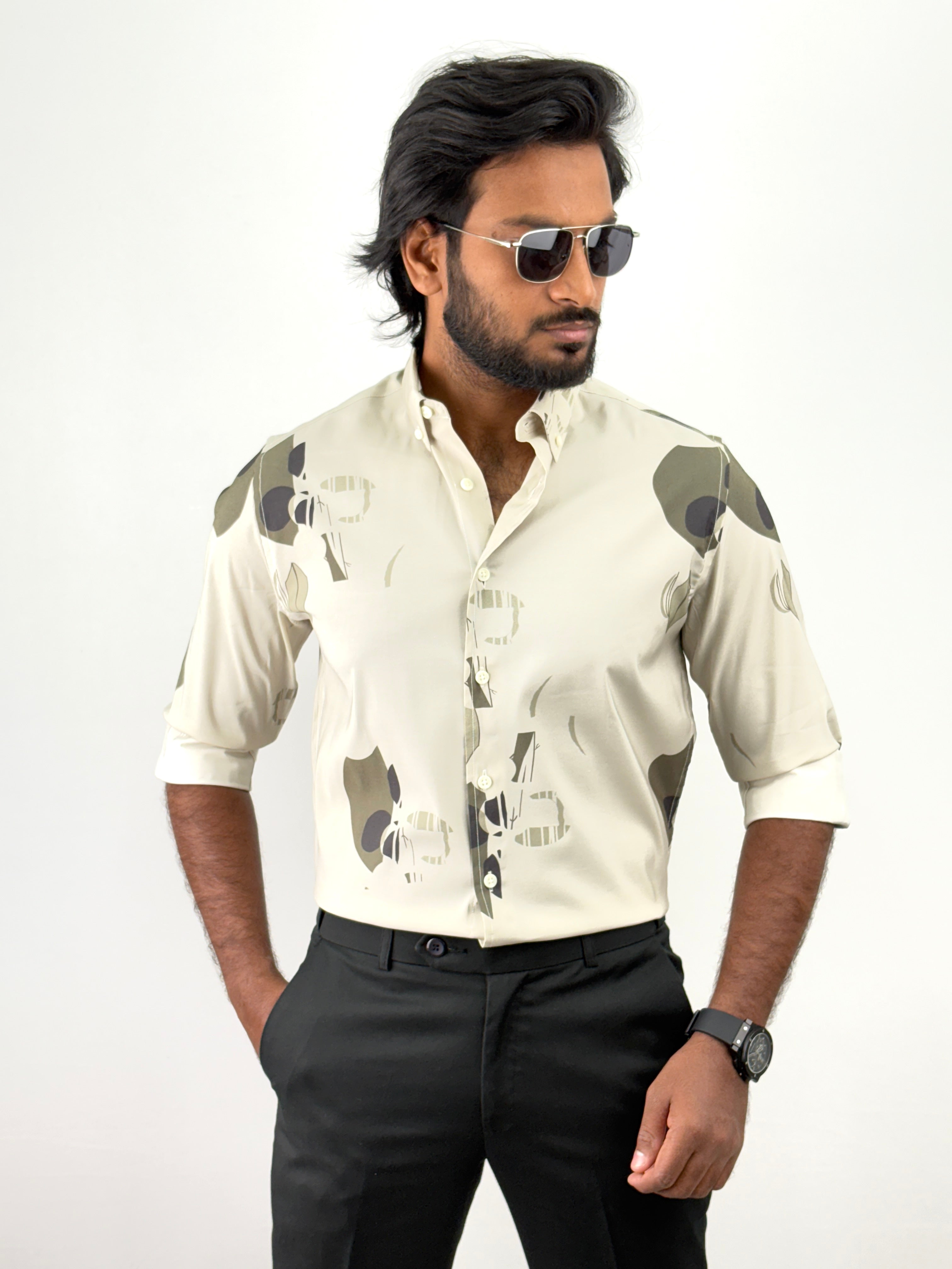 Olive Retro Printed Shirt