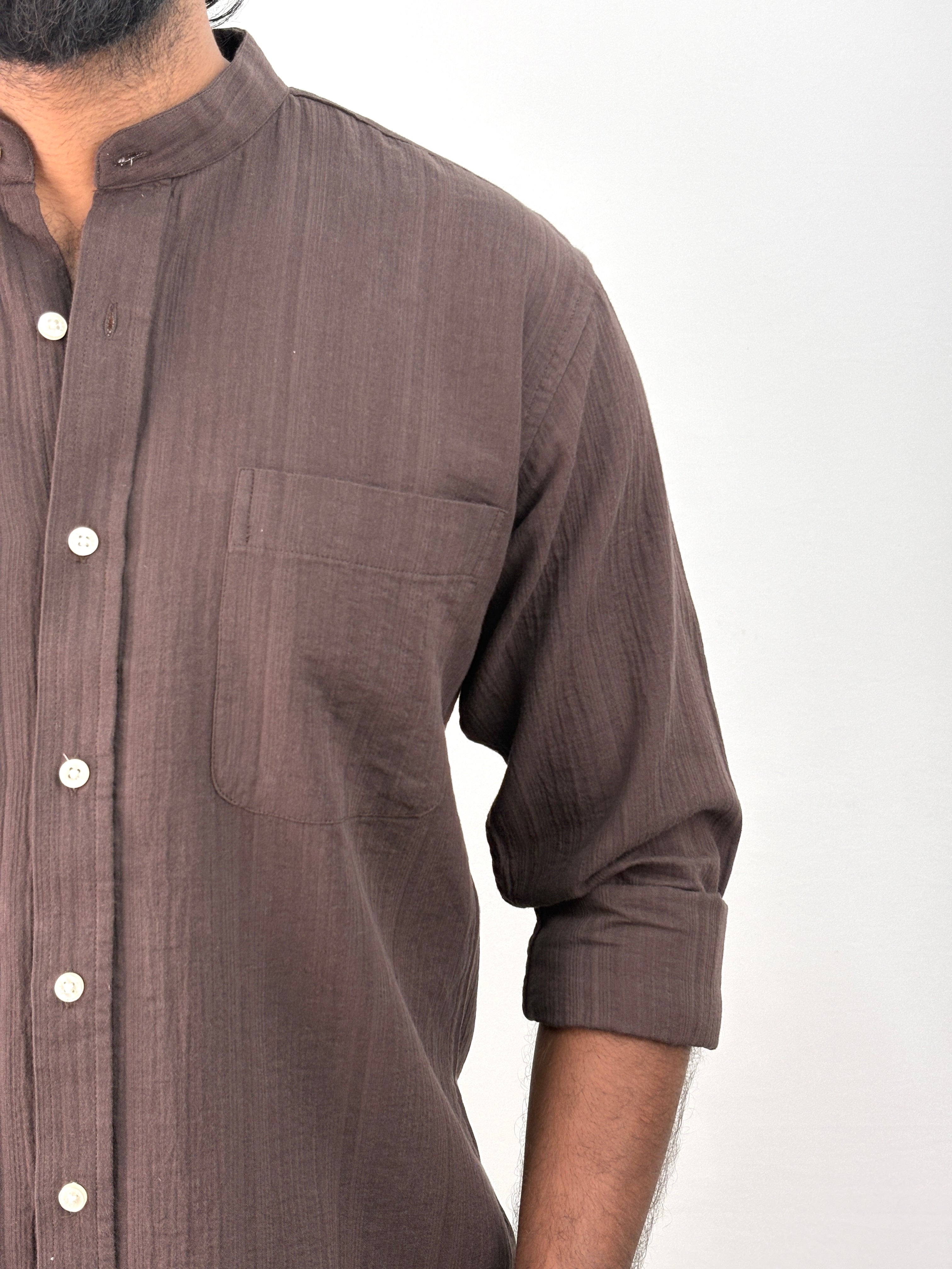 Coffee Brown Mandarin Collar Shirt