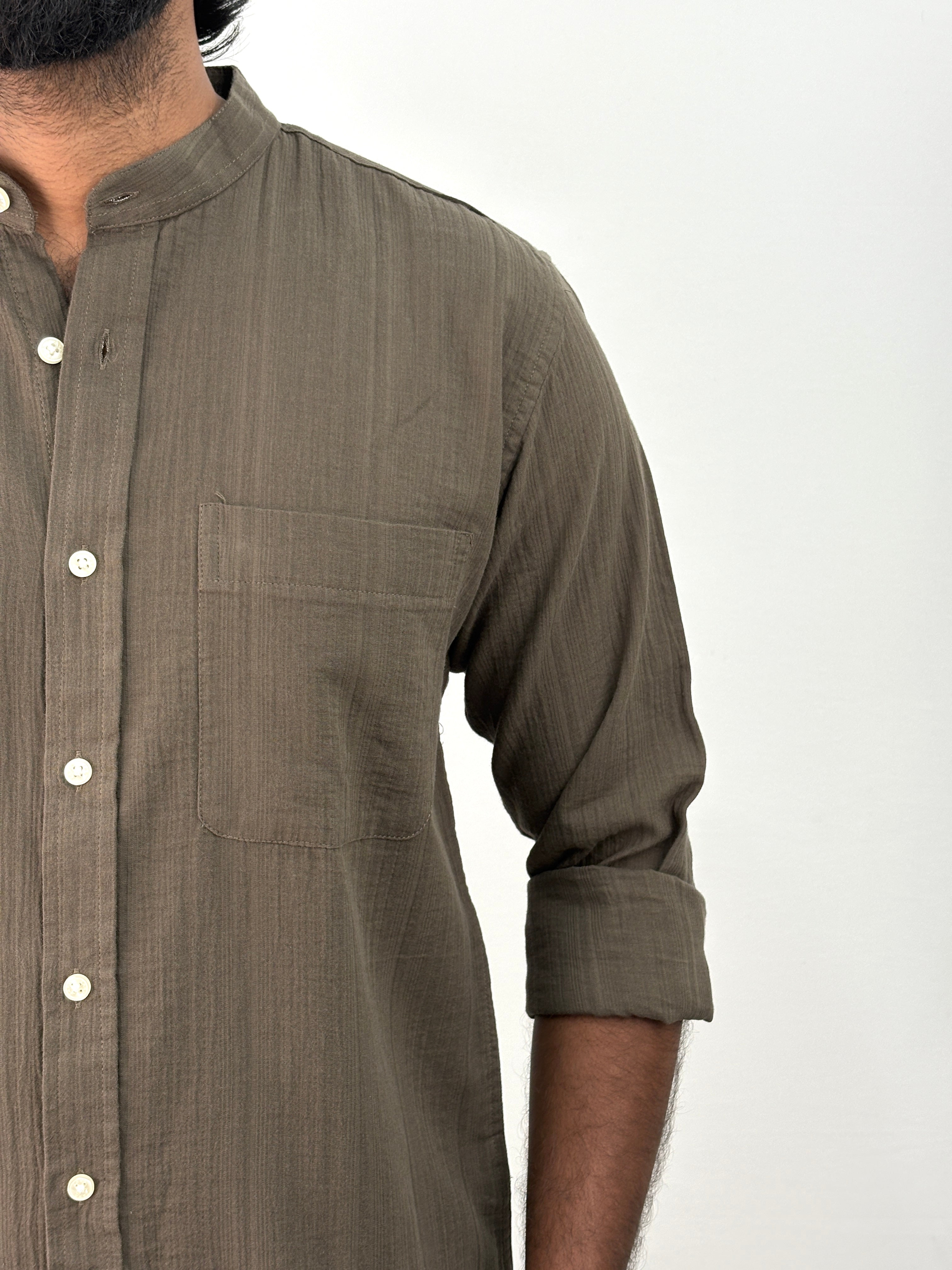 Olive Mandarin Collar Shirt