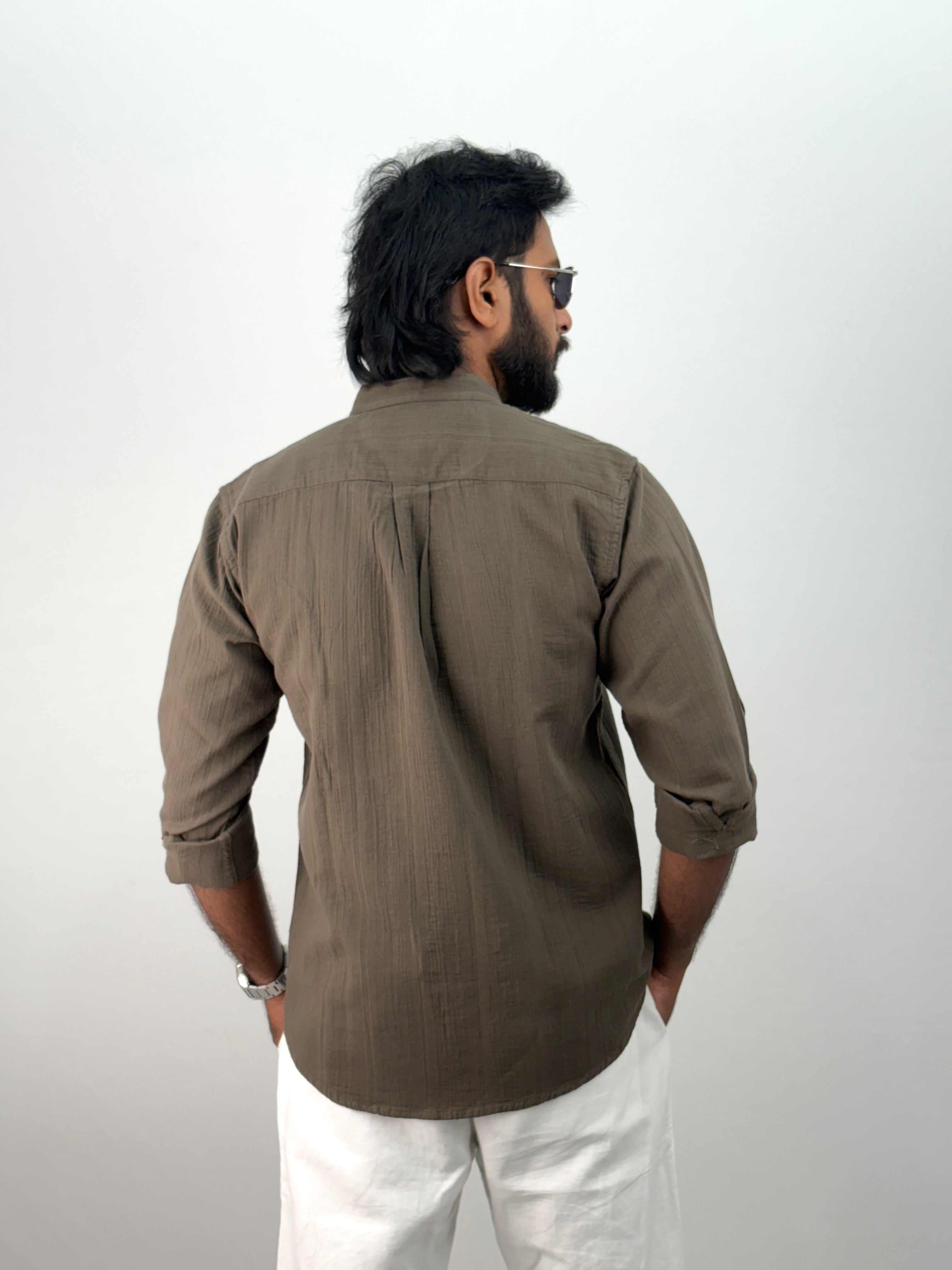 Olive Mandarin Collar Shirt