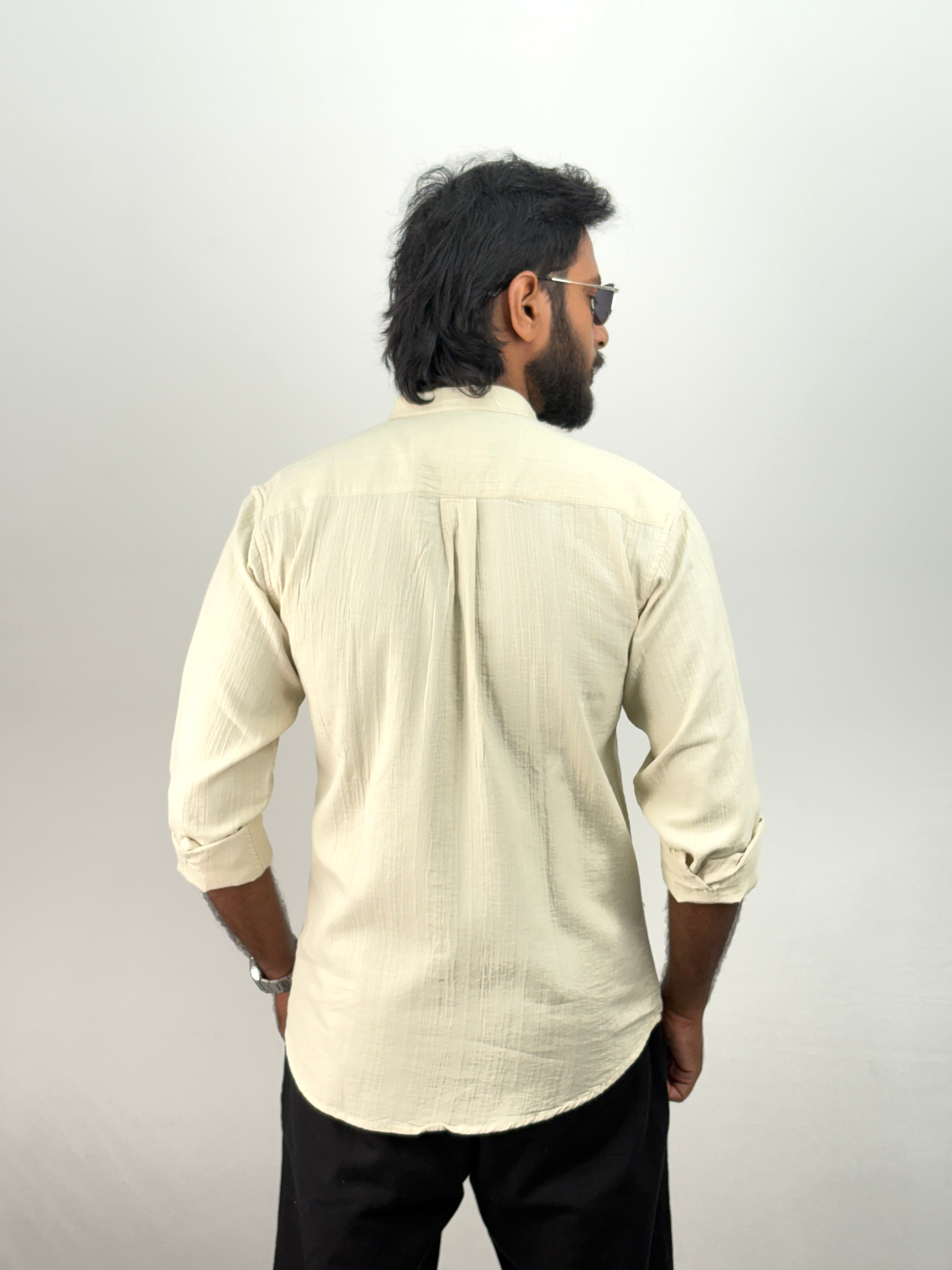 Beige Mandarin Collar Shirt